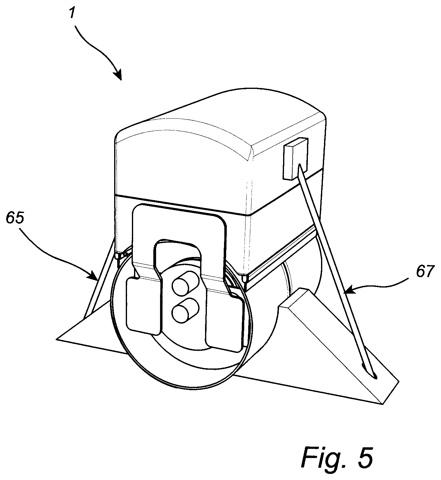 Patent US12410565 Figure 5 – Compacting roller with an electronic balancing system for maintaining the roller in an upright position