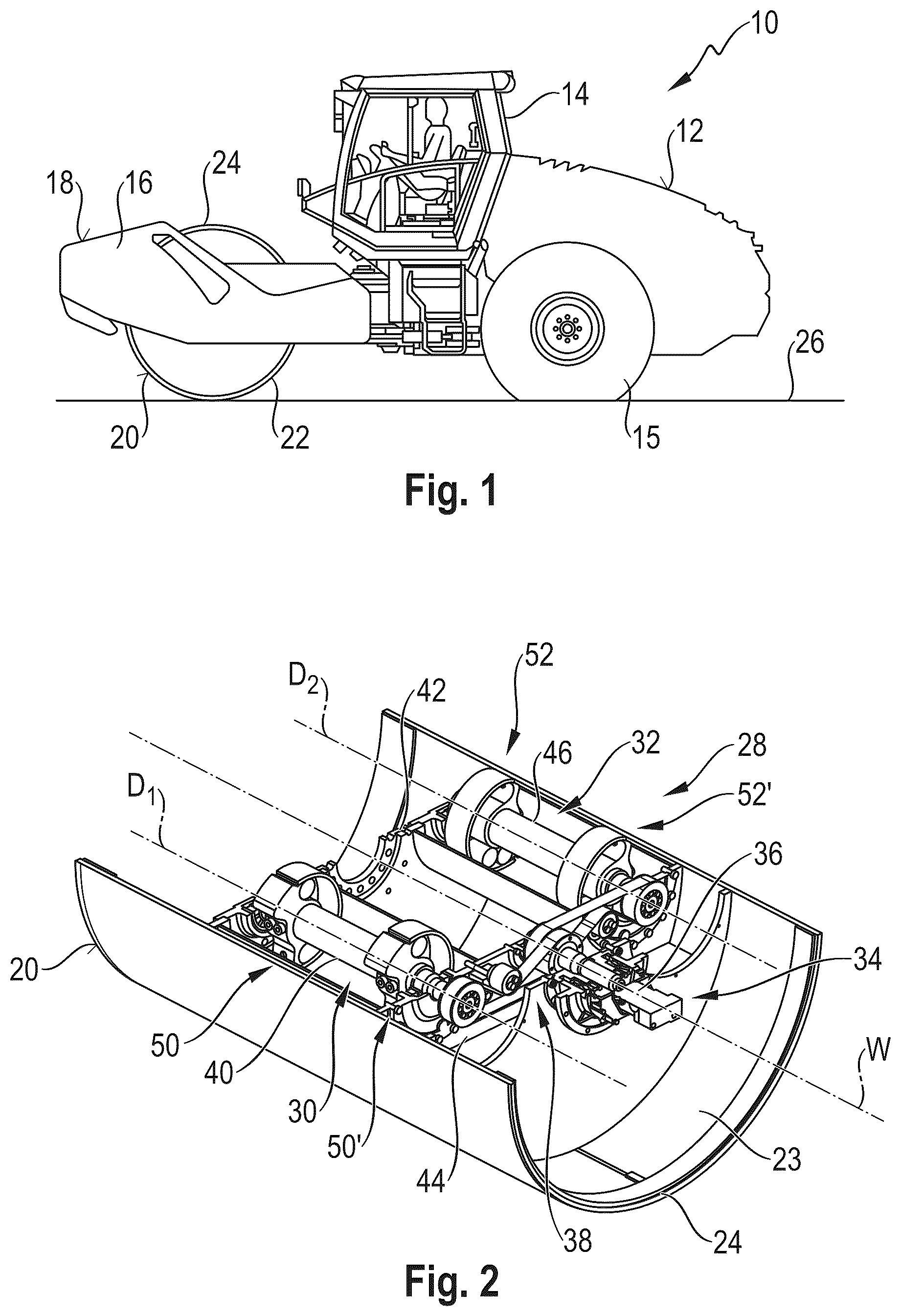 Patent US12410566 Figure 1 – Compactor roller for a soil compactor