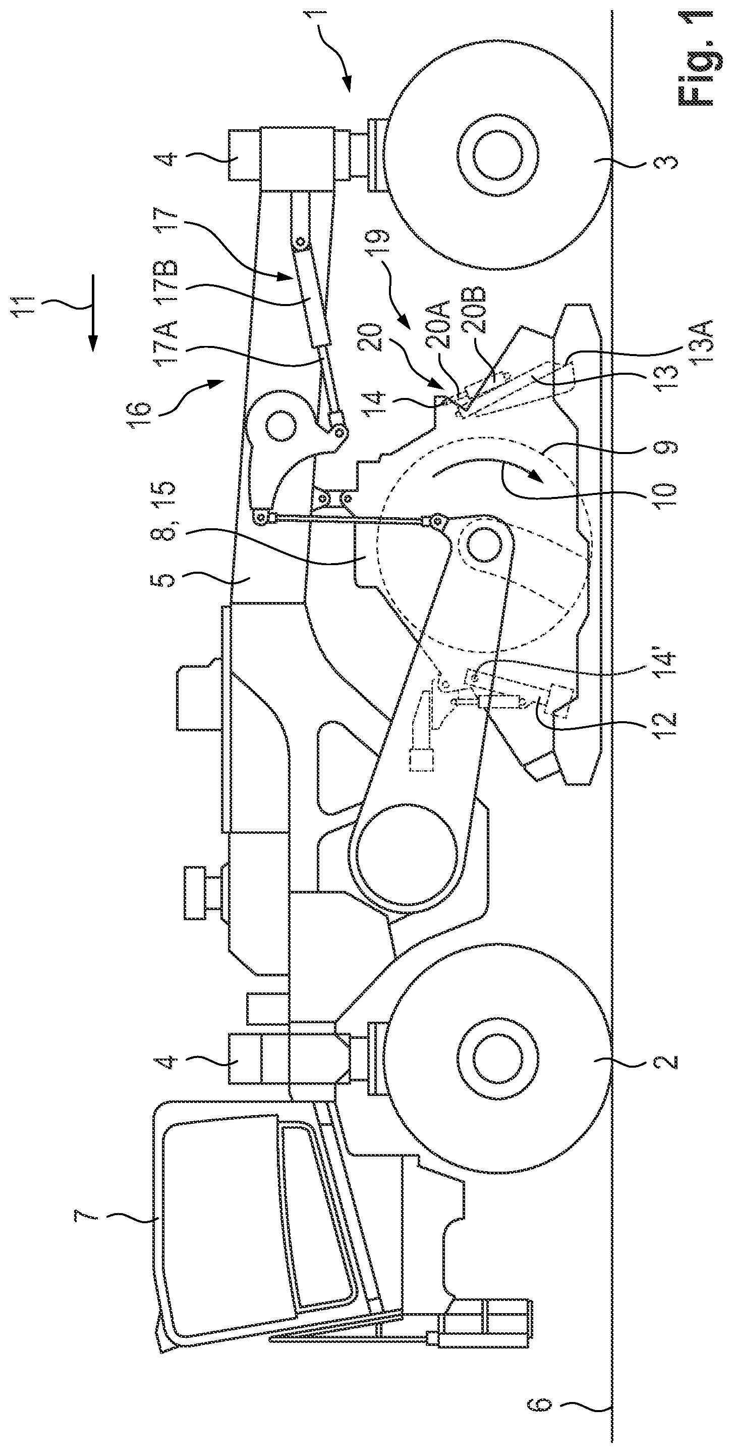 Patent US12410567 Figure 1 – Ground milling machine, in particular stabiliser or recycler, and method of operating a ground milling machine