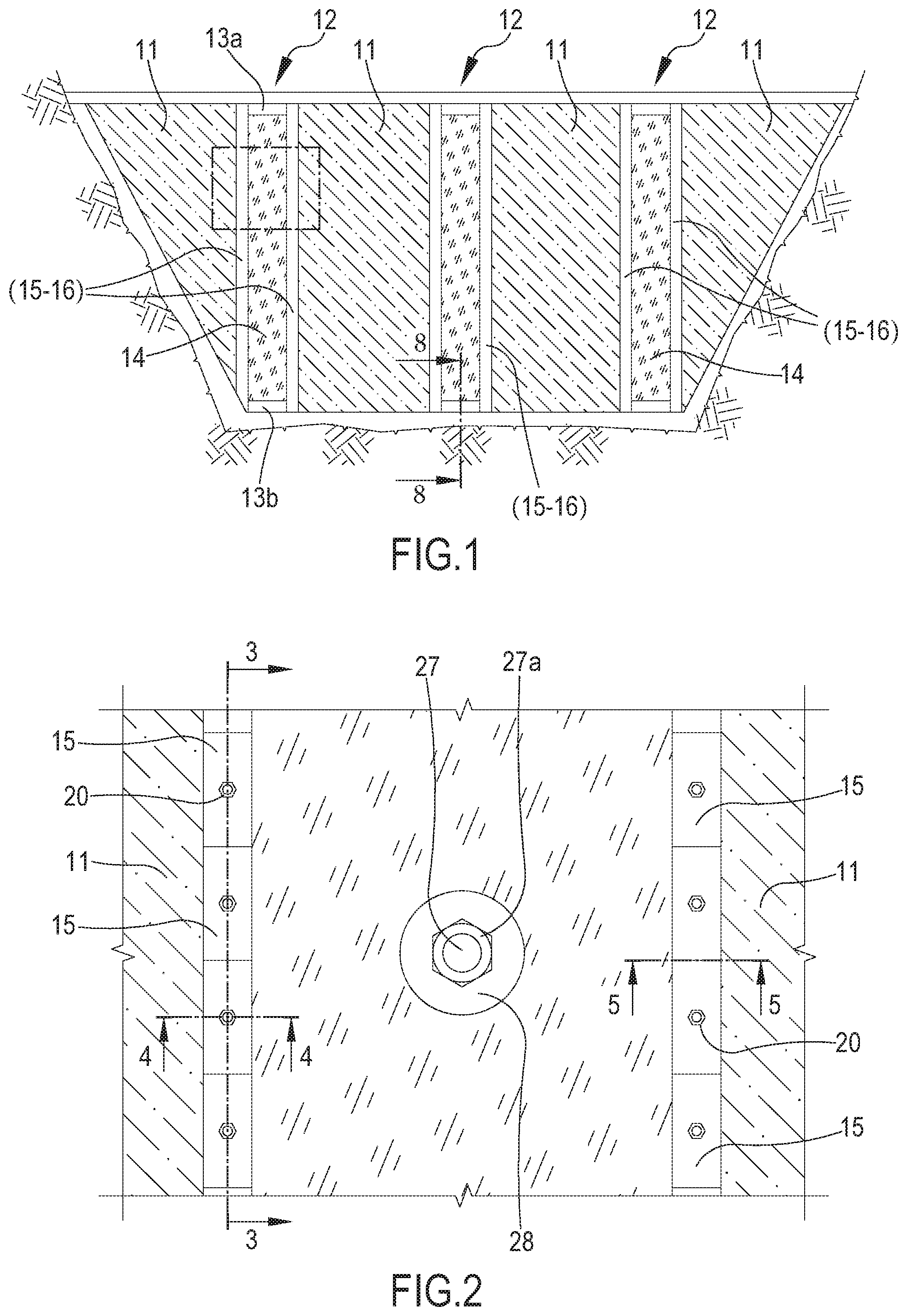 Patent US12410572 Figure 1 – System for the double-sealed connection of waterproofing panels for hydraulic works