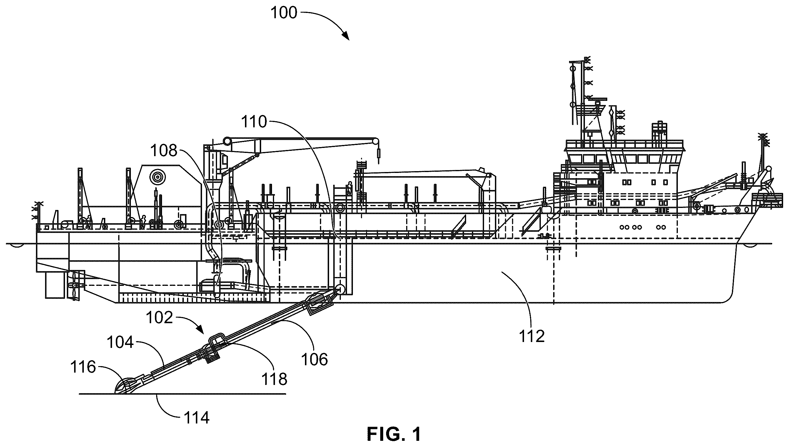 Patent US12410584 Figure 1 – Visual cues to reduce marine life mortality during a dredging operation