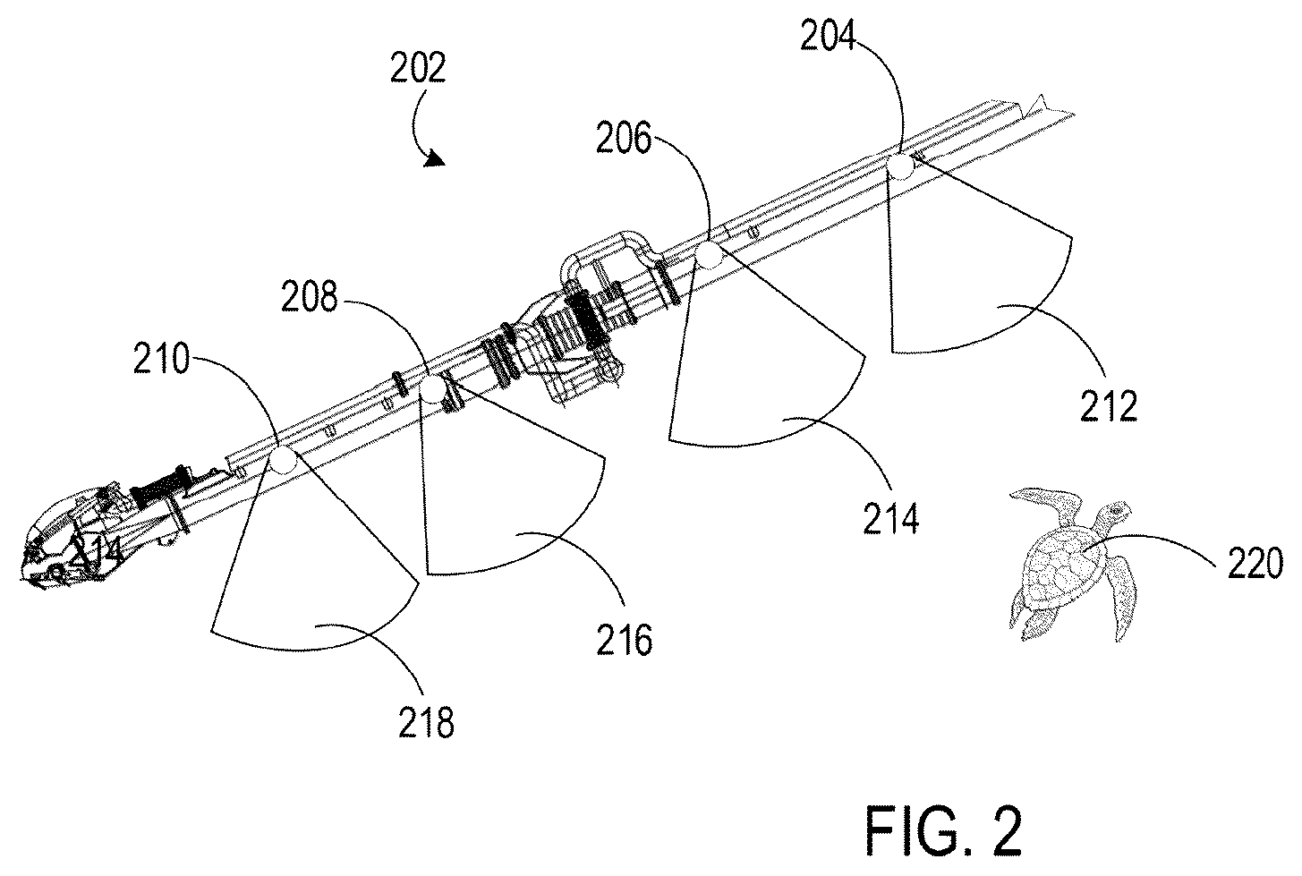 Patent US12410584 Figure 2 – Visual cues to reduce marine life mortality during a dredging operation