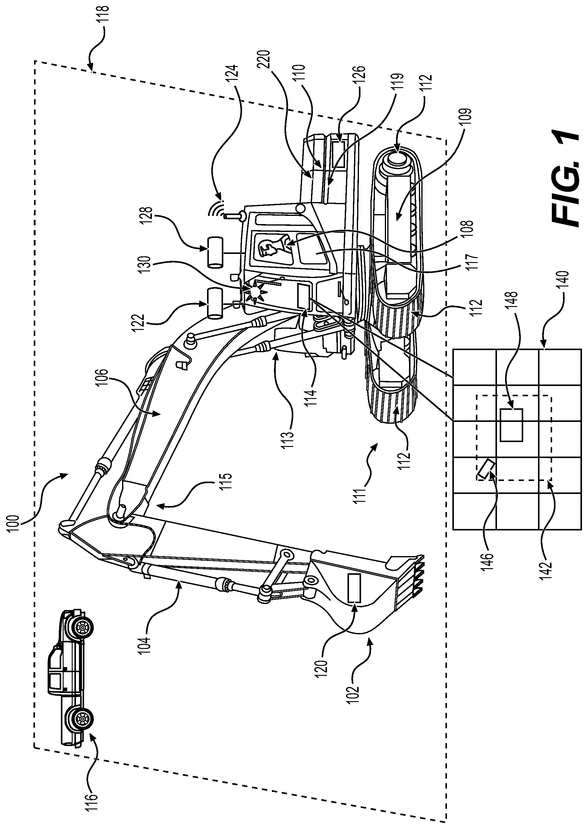 Patent US12410586 Figure 1 – Systems and methods for collision avoidance for shape changing machines