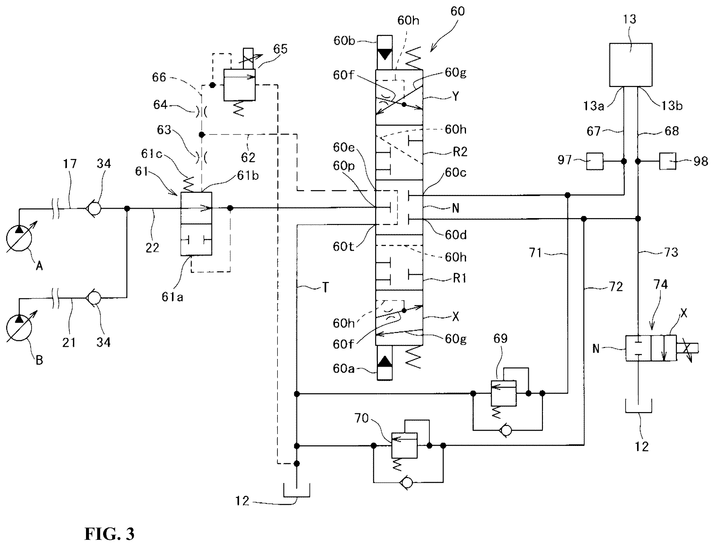 Patent US12410588 Figure 3 – Hydraulic control system in working machine
