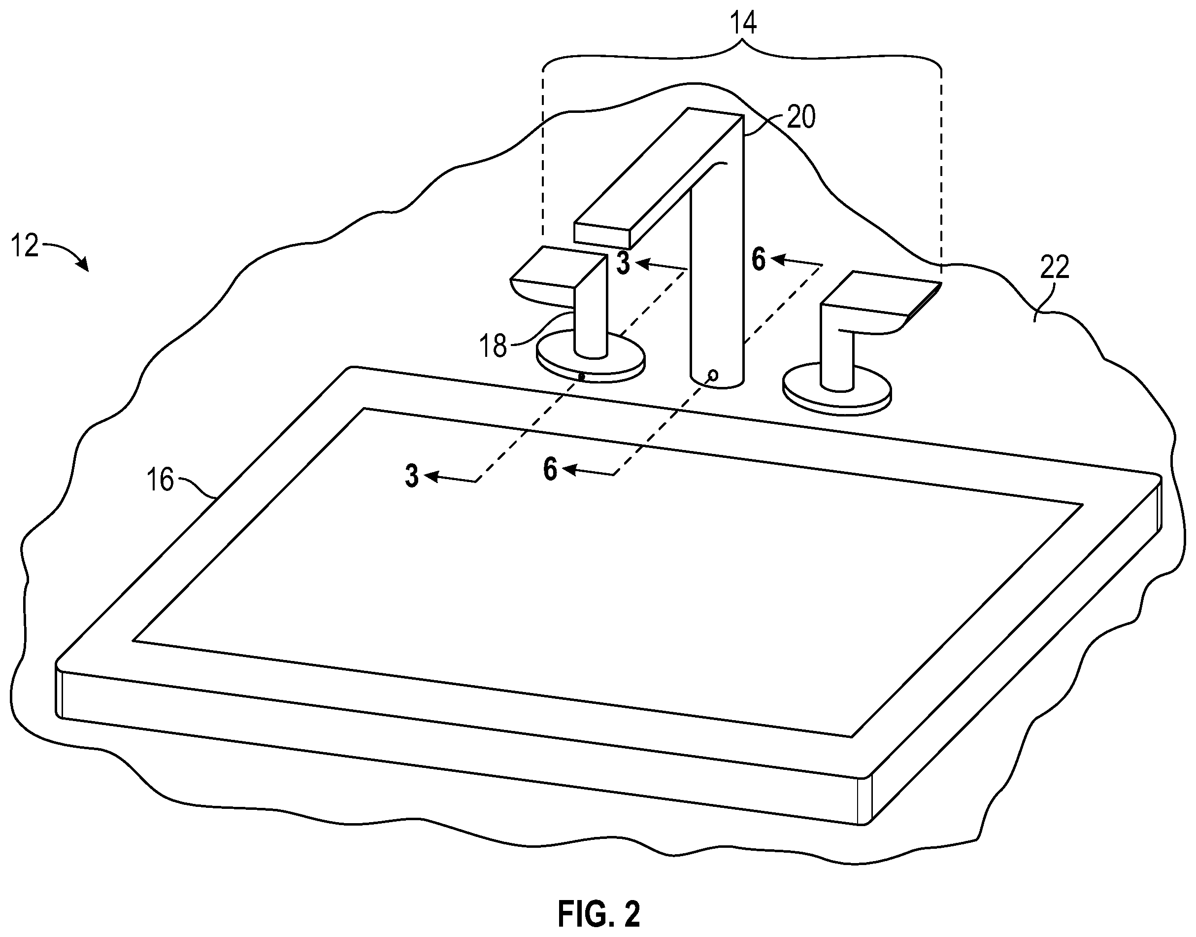 Patent US12410593 Figure 2 – Mounting assembly for use with a plumbing fixture