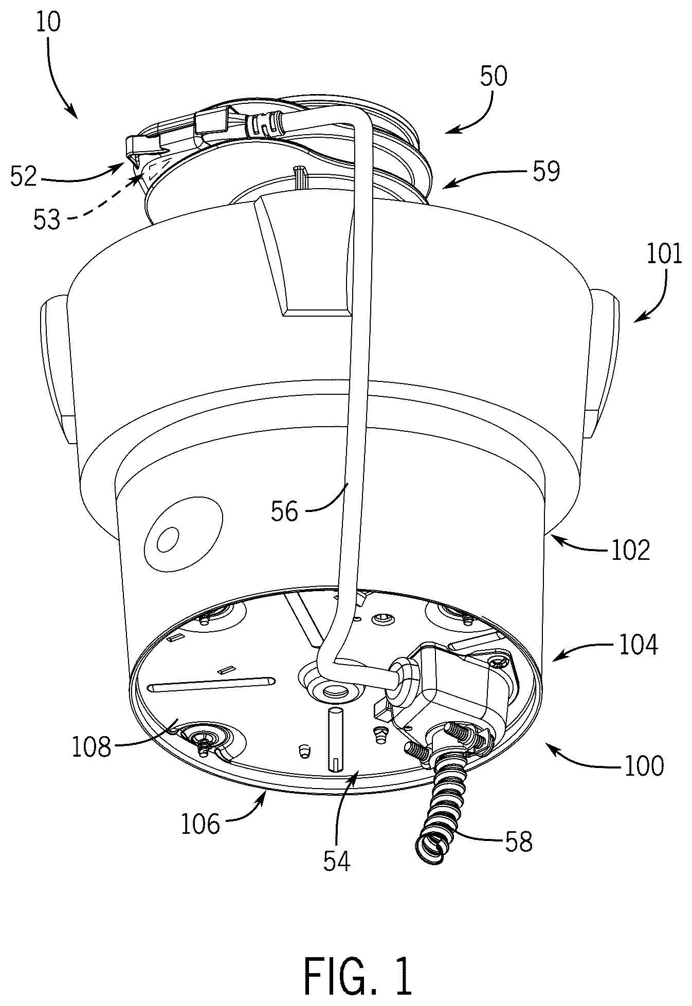 Patent US12410595 Figure 1 – System and method for assembling and/or operating control switch in relation to waste disposer and in relation to alternative electric power sources