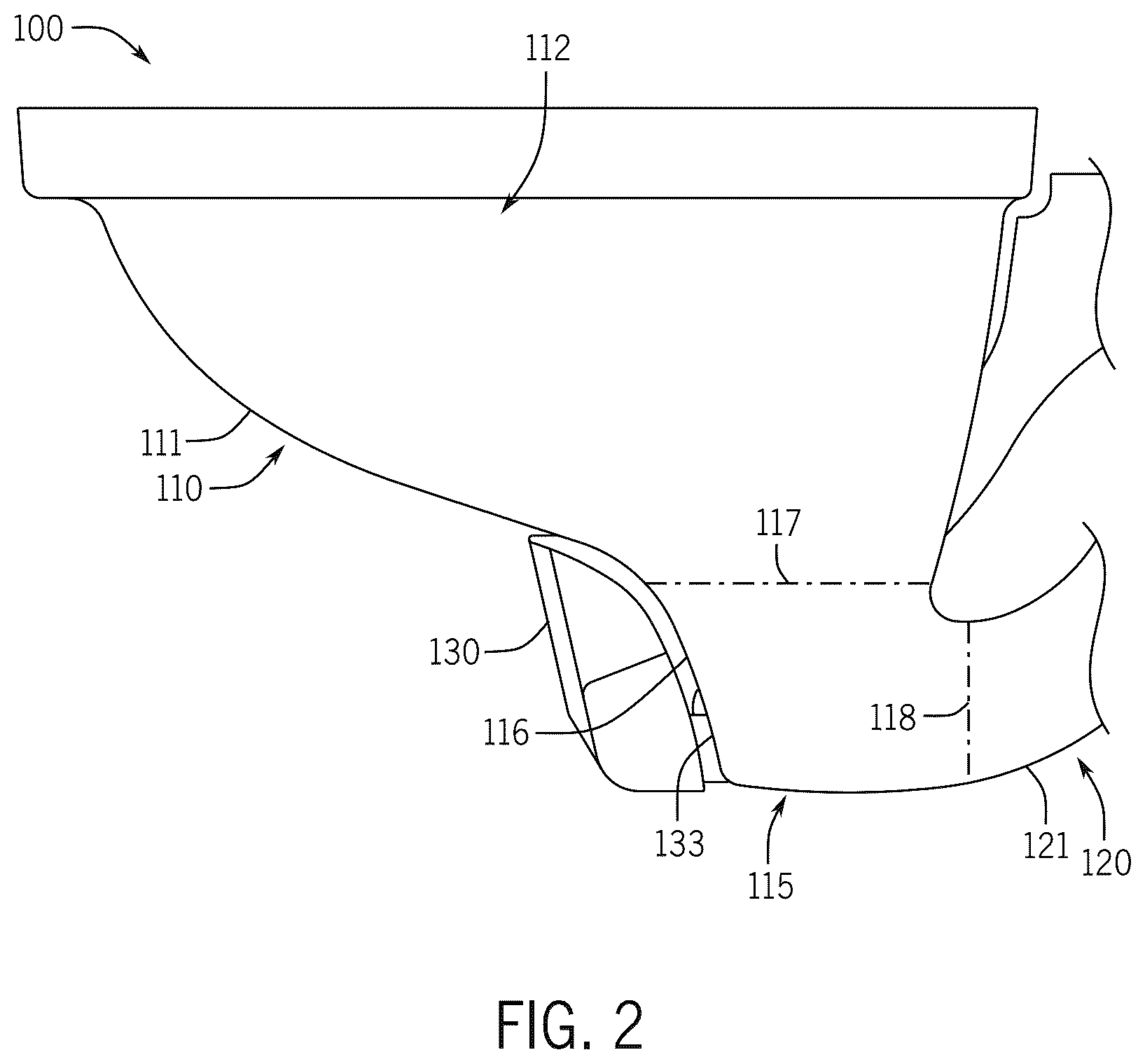 Patent US12410600 Figure 2 – Toilet with canned sump