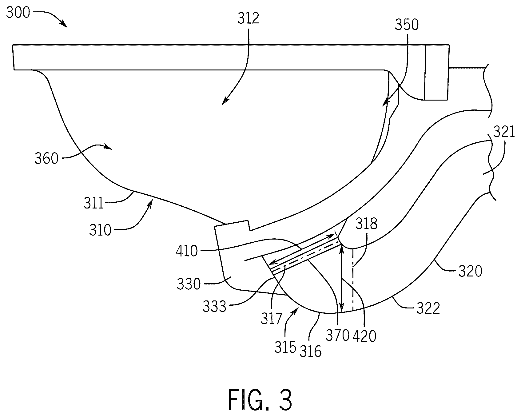 Patent US12410600 Figure 3 – Toilet with canned sump