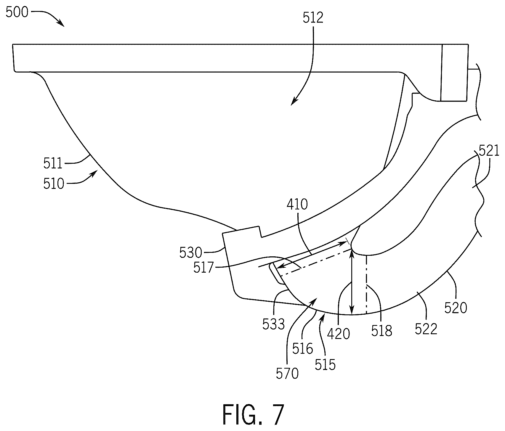 Patent US12410600 Figure 7 – Toilet with canned sump