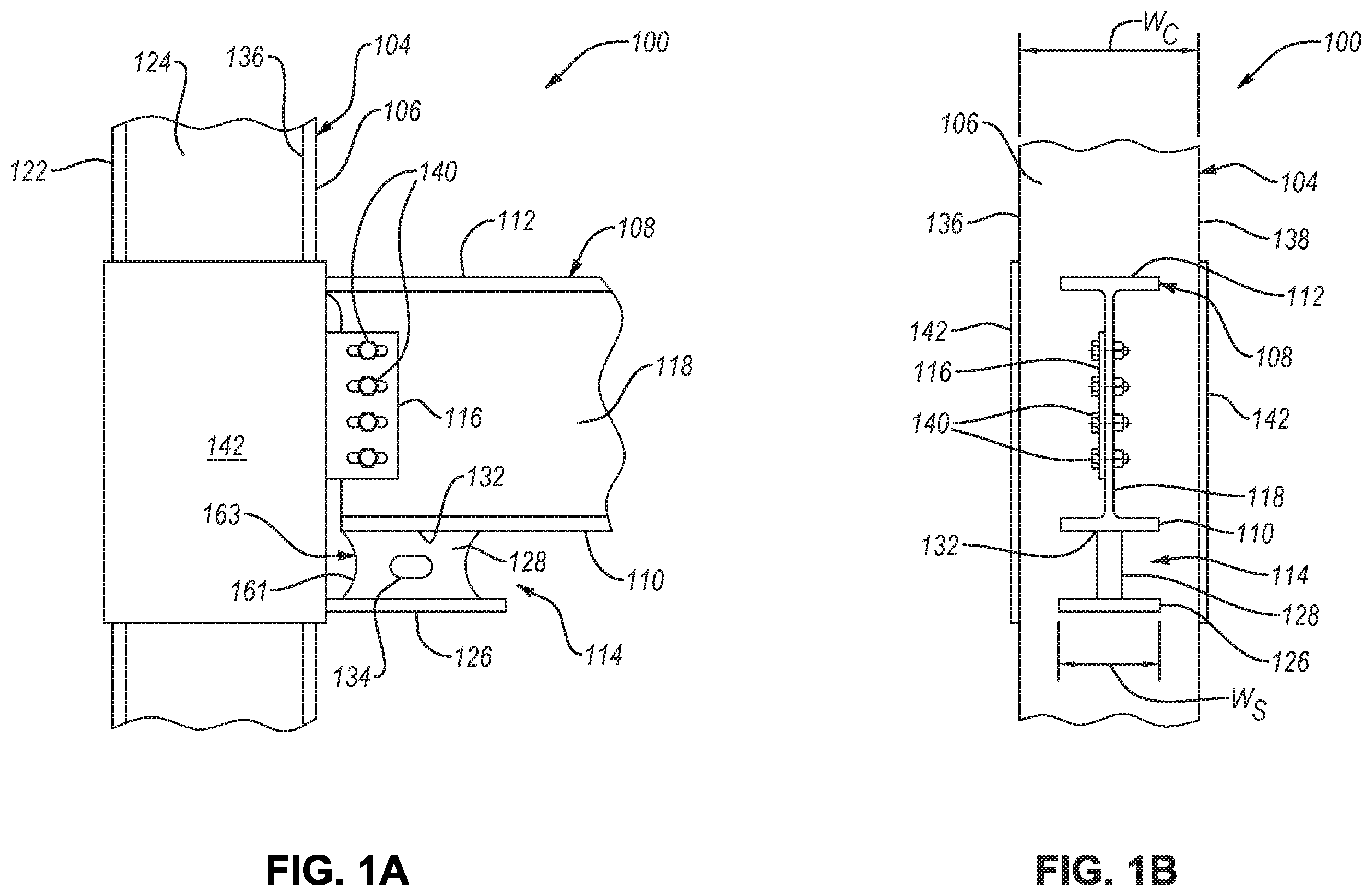 Patent US12410603 Figure 1 – Column-to-beam connection systems including a shear component