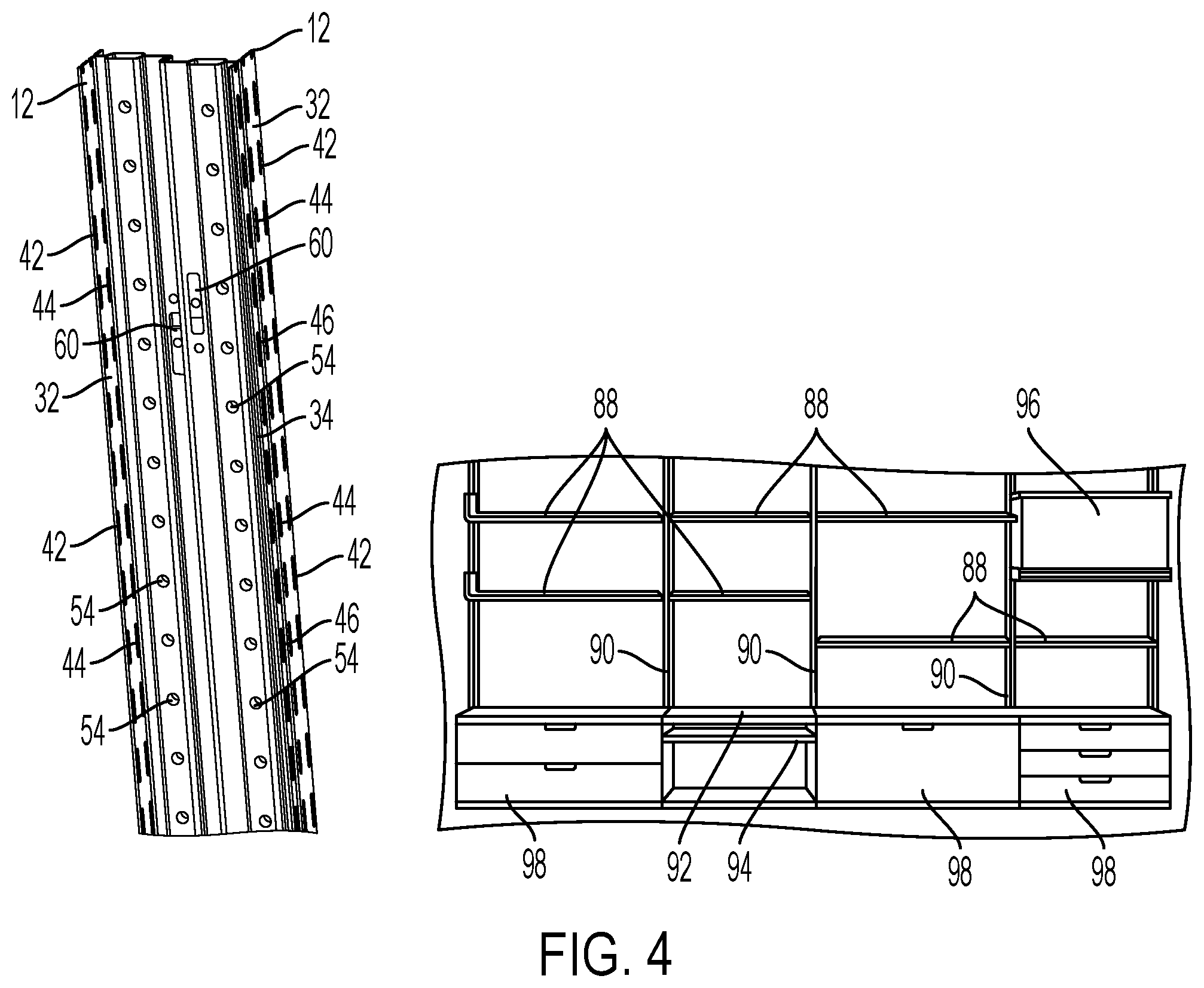 Patent US12410611 Figure 4 – Pre-assembled internal frame for modular wall section