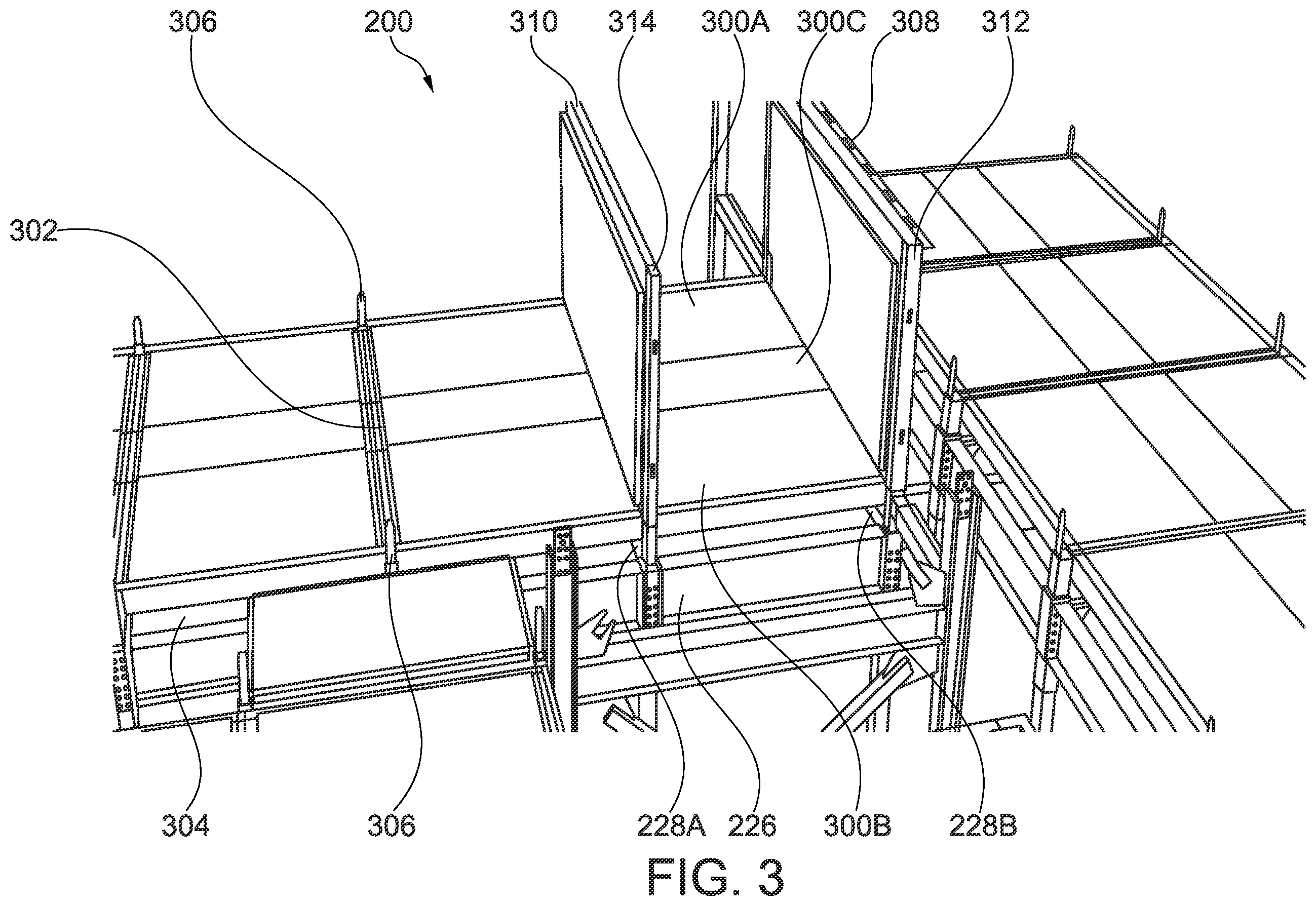 Patent US12410613 Figure 3 – Pre-manufactured load bearing walls for a multi-story building