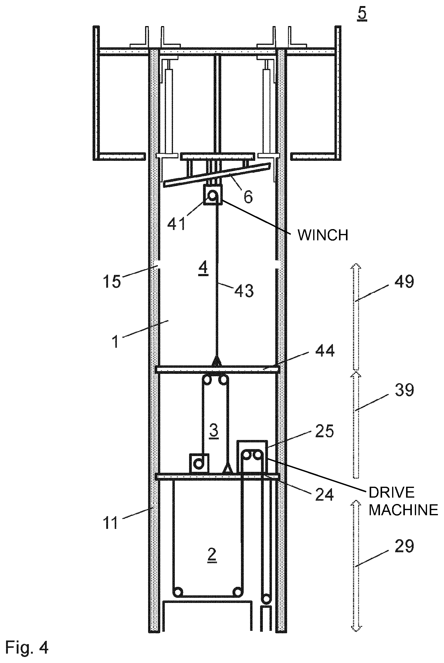 Patent US12410625 Figure 4 – Building site device having a climbing formwork and an elevator system