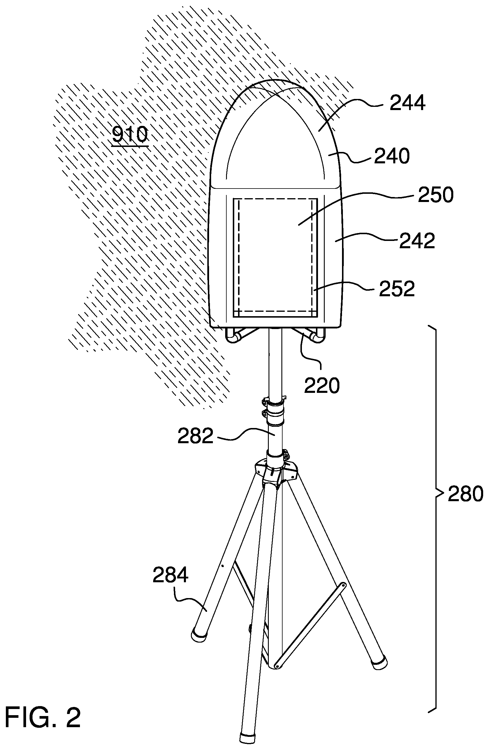 Patent US12410631 Figure 2 – Protective tent for speakers