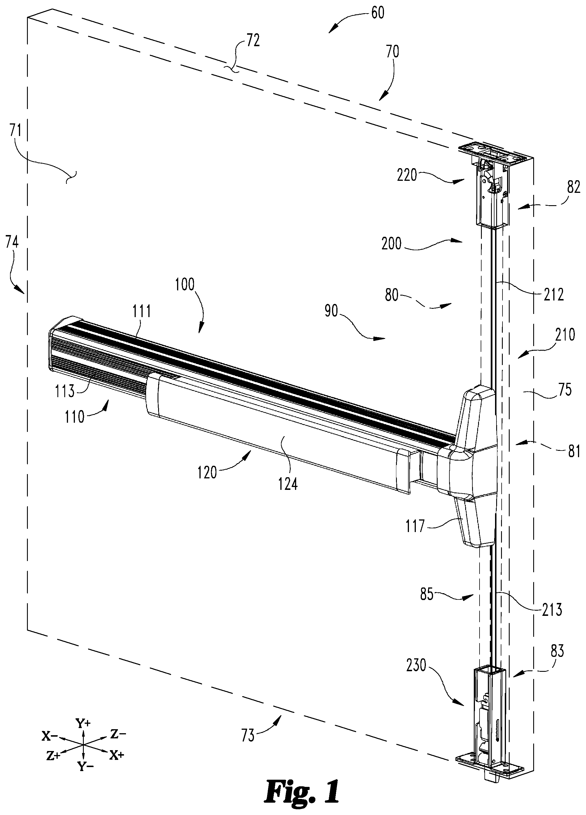 Patent US12410636 Figure 1 – Exit device coordination mechanisms