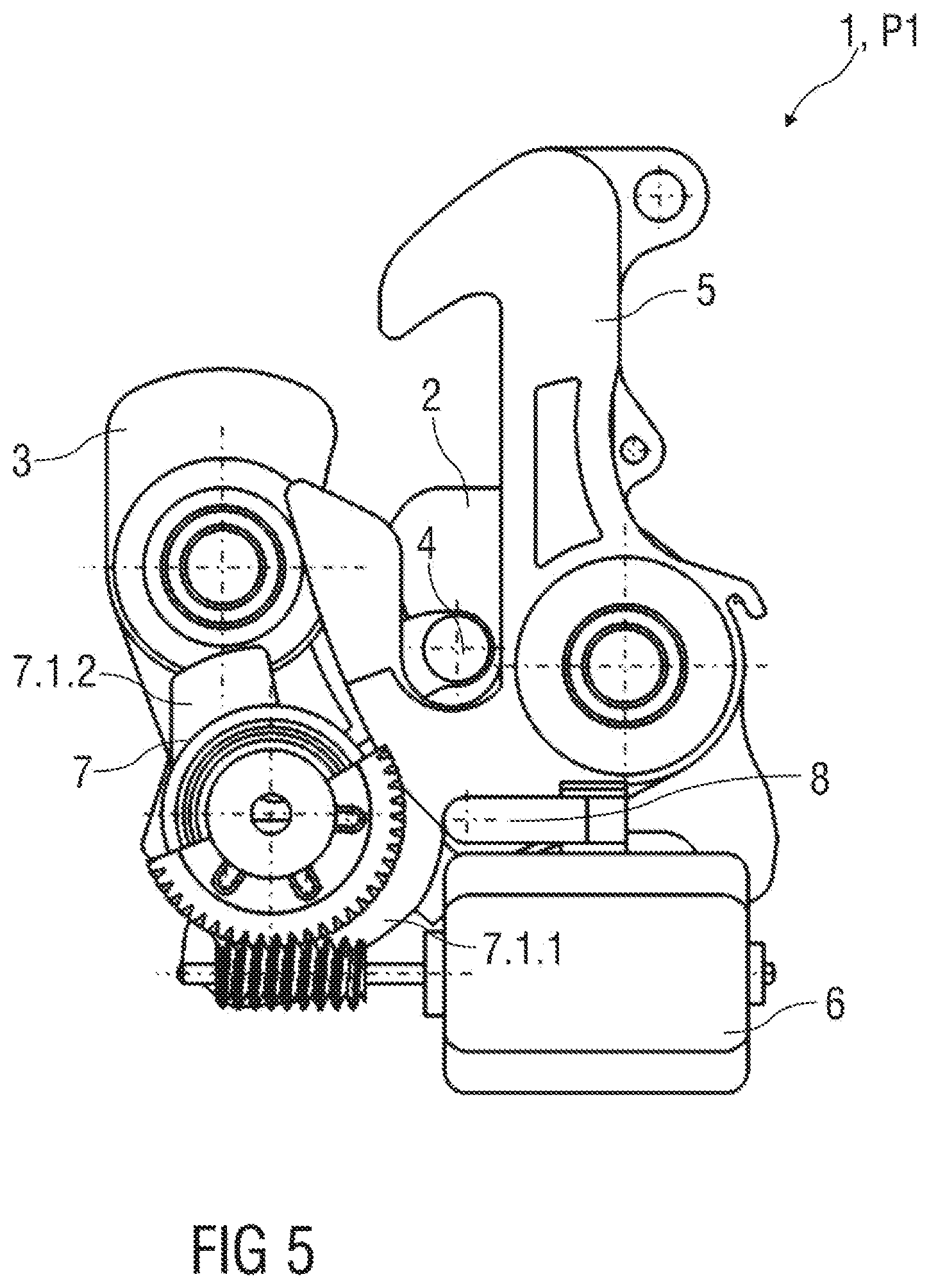 Patent US12410639 Figure 5 – Lock arrangement, in particular for an engine hood of a vehicle