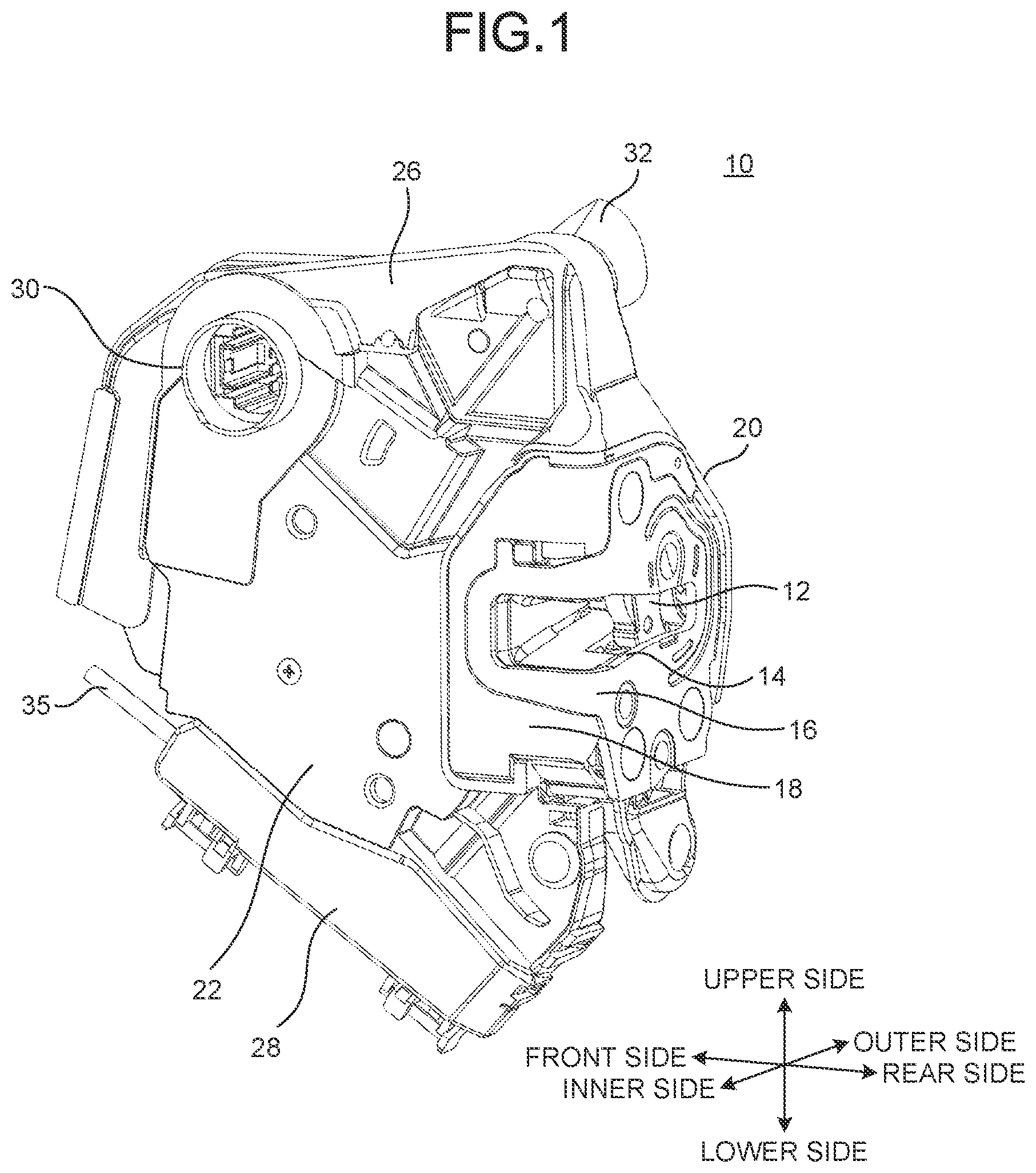 Patent US12410644 Figure 1 – Door latch device and actuator