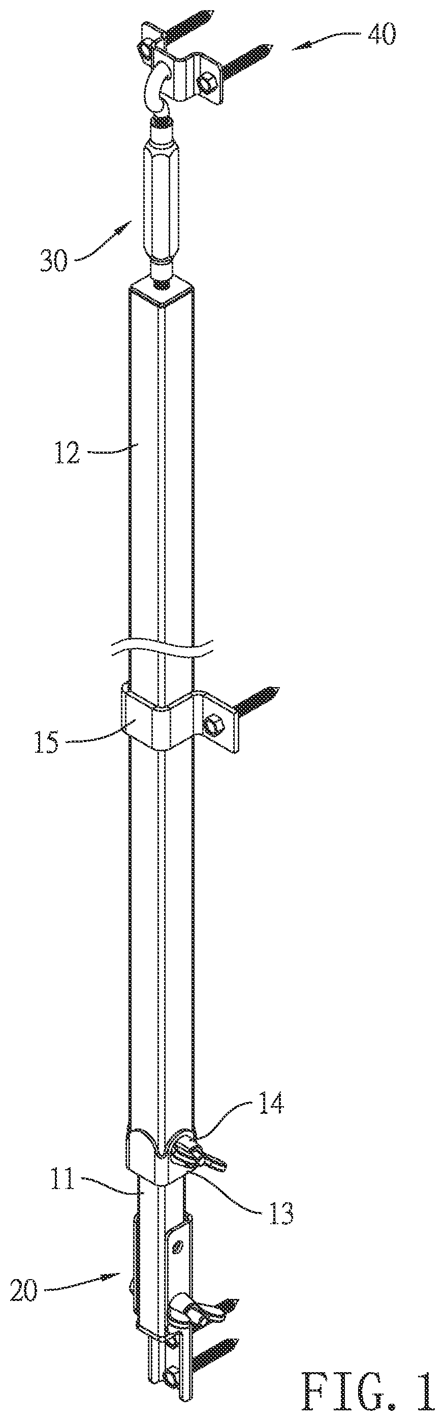 Patent US12410657 Figure 1 – Telescoping gate brace