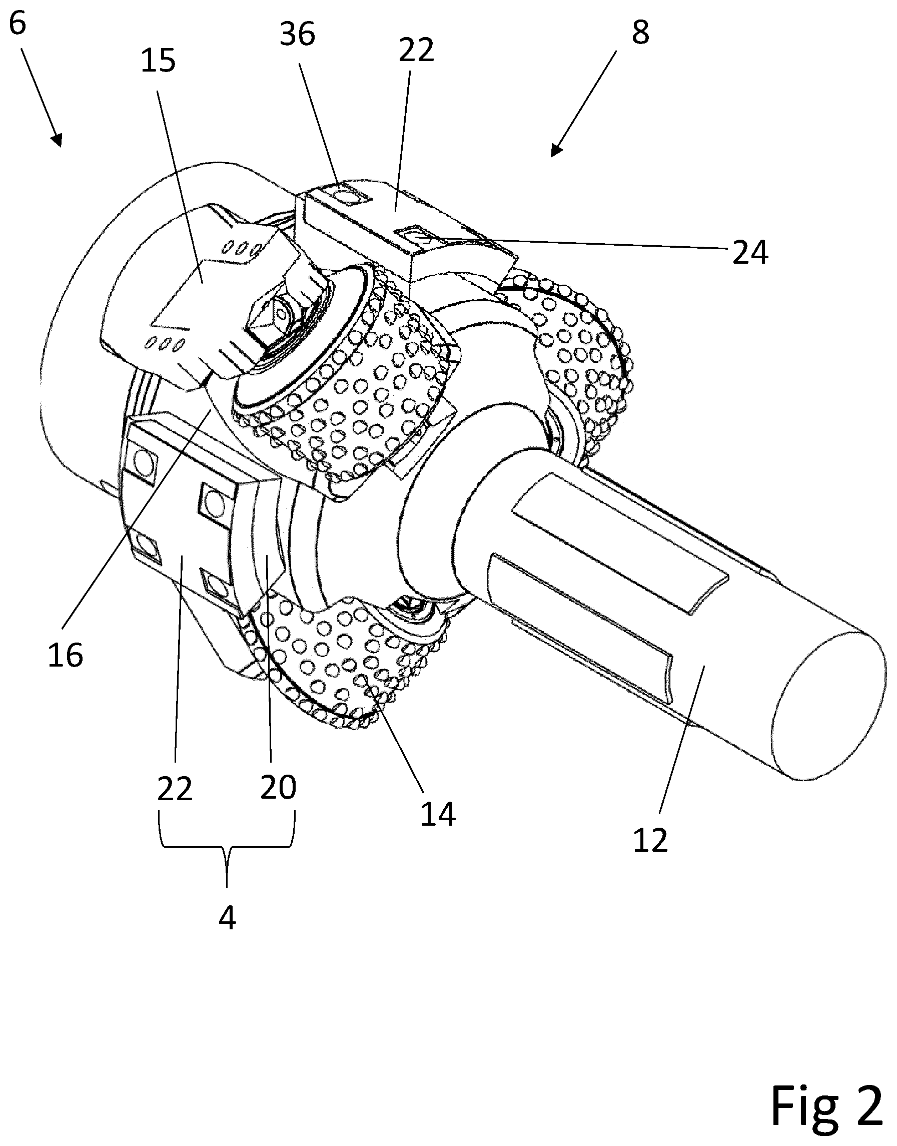 Patent US12410665 Figure 2 – Wear support assemblies for raise boring tools