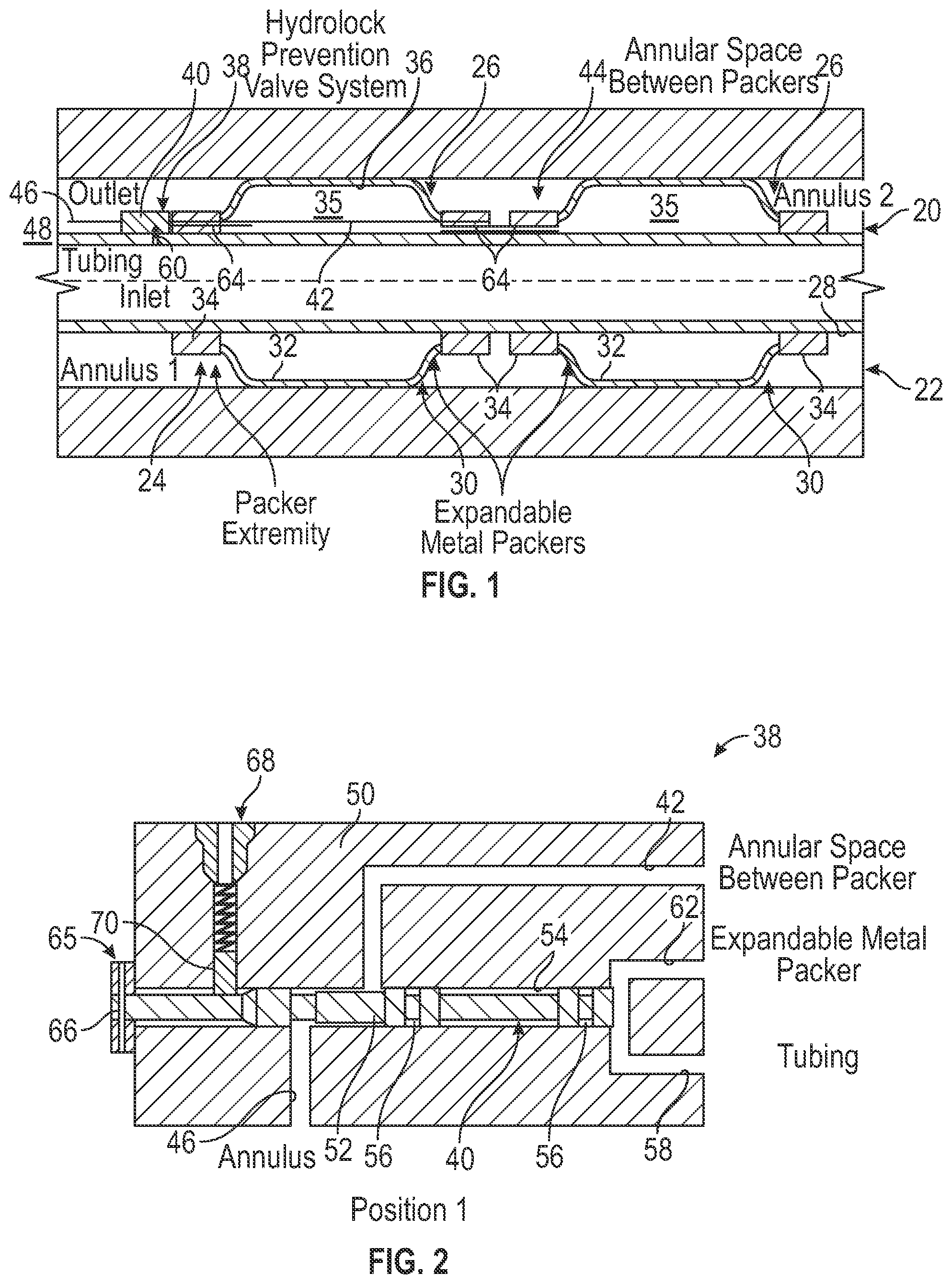 Patent US12410677 Figure 1 – Multiple expandable metal packers with hydrolock prevention