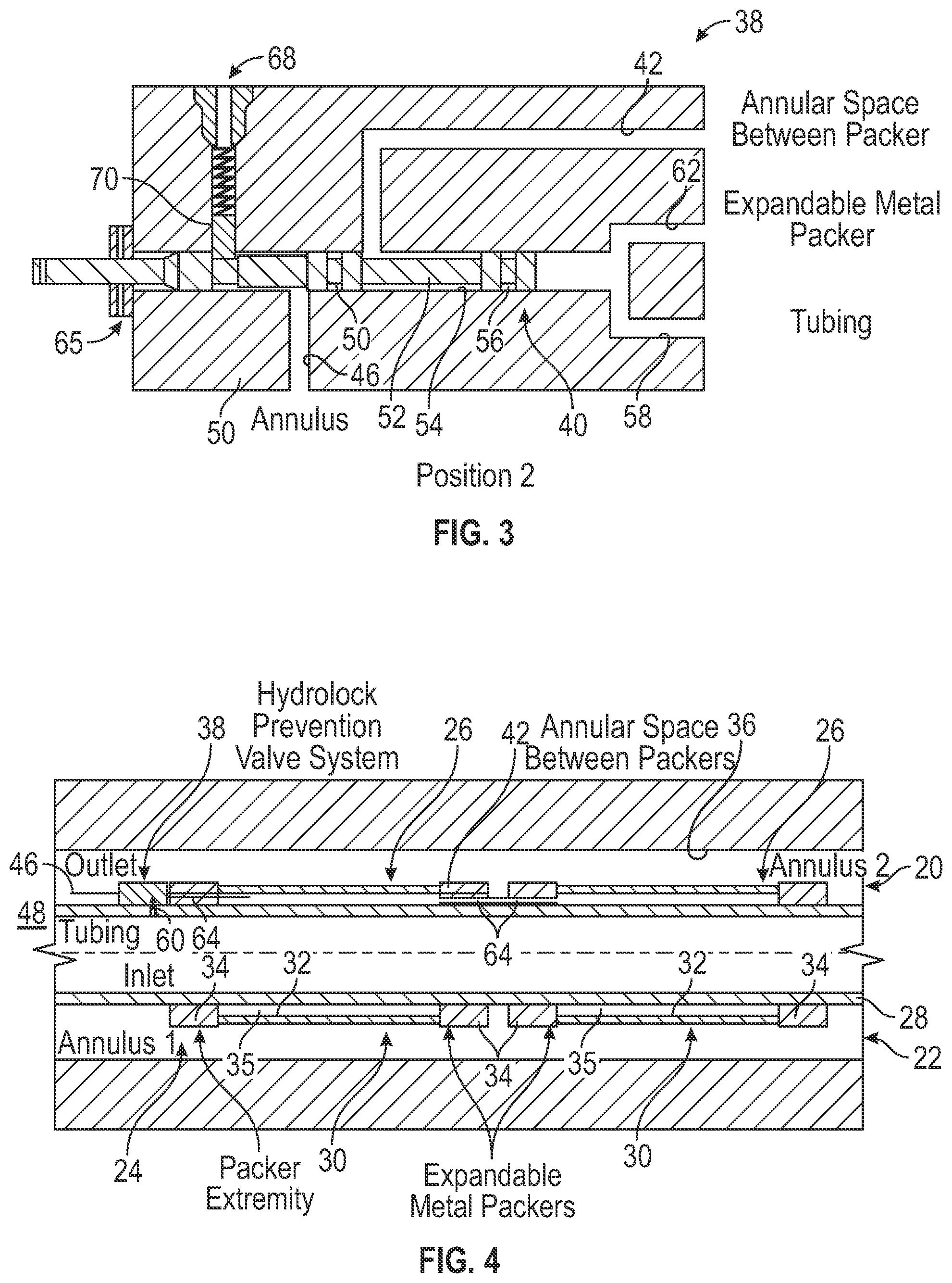 Patent US12410677 Figure 2 – Multiple expandable metal packers with hydrolock prevention