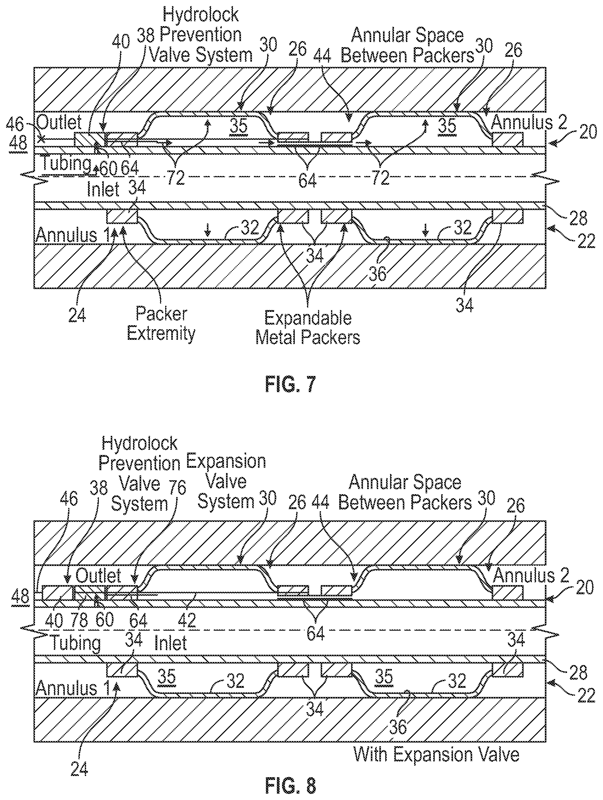 Patent US12410677 Figure 4 – Multiple expandable metal packers with hydrolock prevention