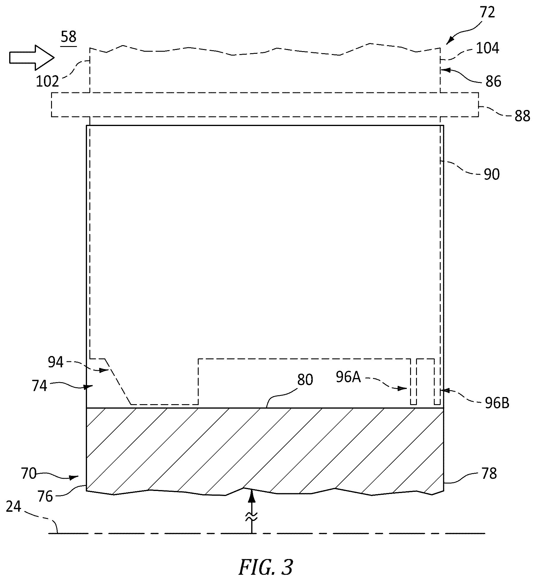 Patent US12410712 Figure 3 – Rotor blade with apertured cooling air deflector
