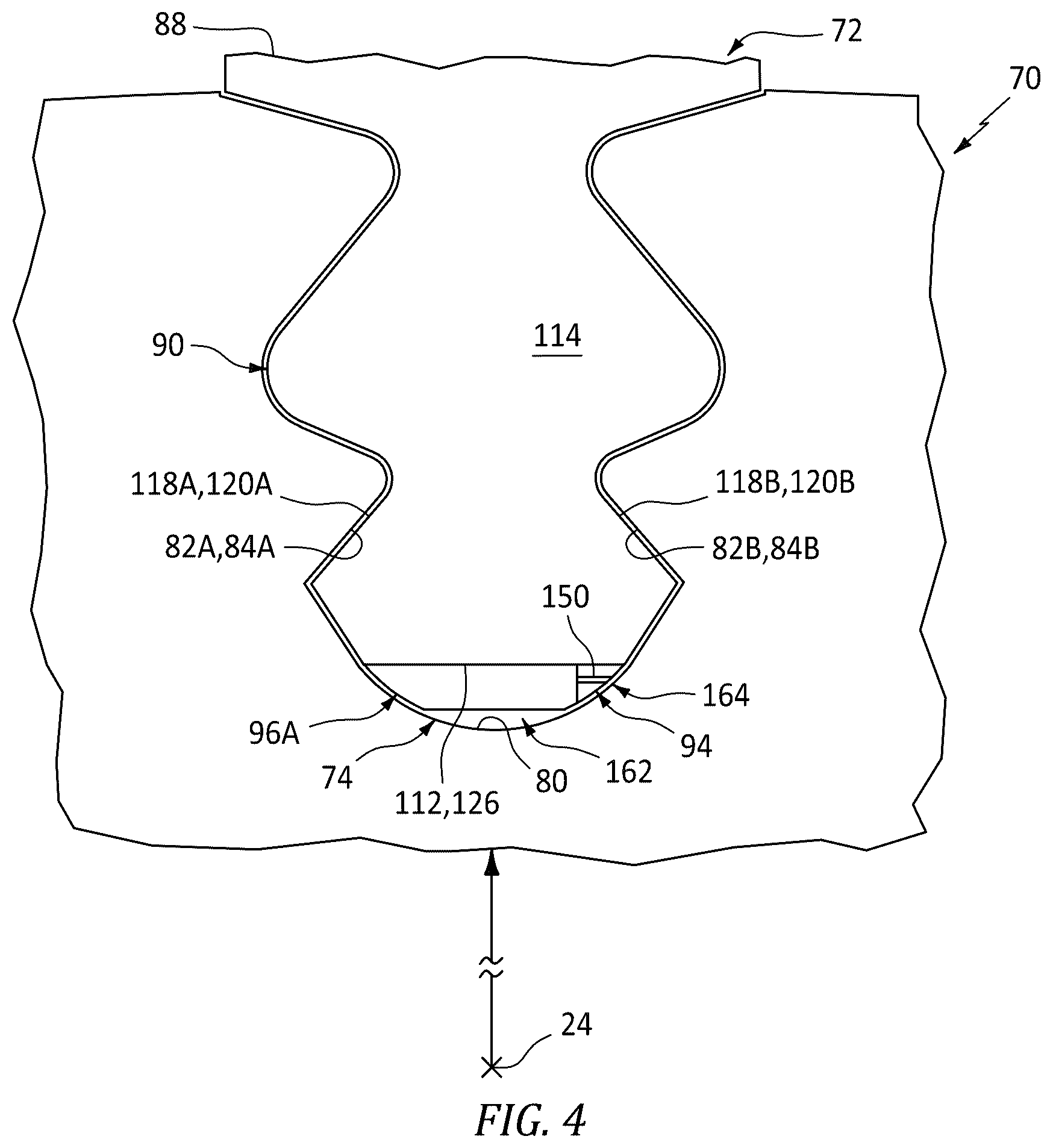 Patent US12410712 Figure 4 – Rotor blade with apertured cooling air deflector