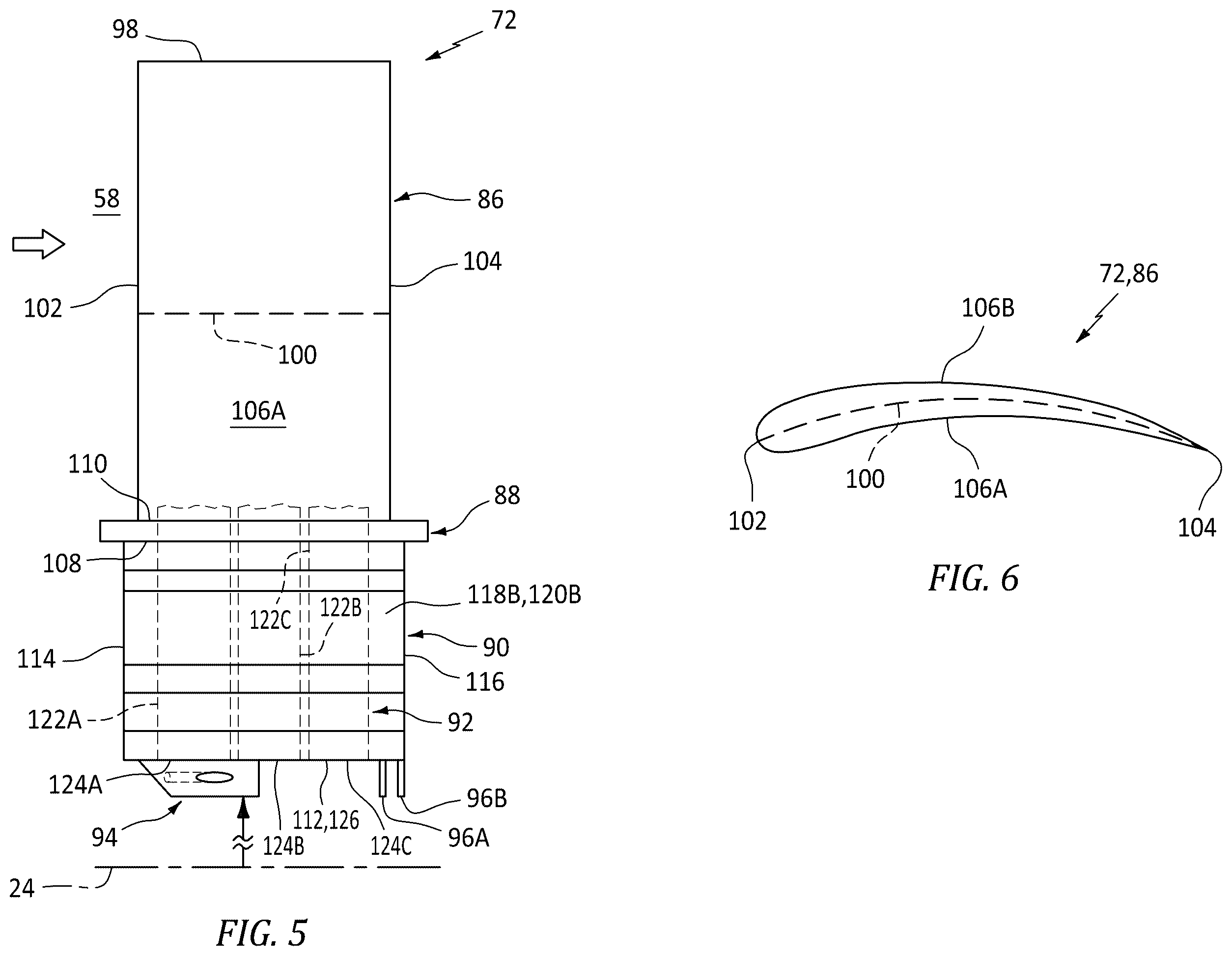 Patent US12410712 Figure 5 – Rotor blade with apertured cooling air deflector