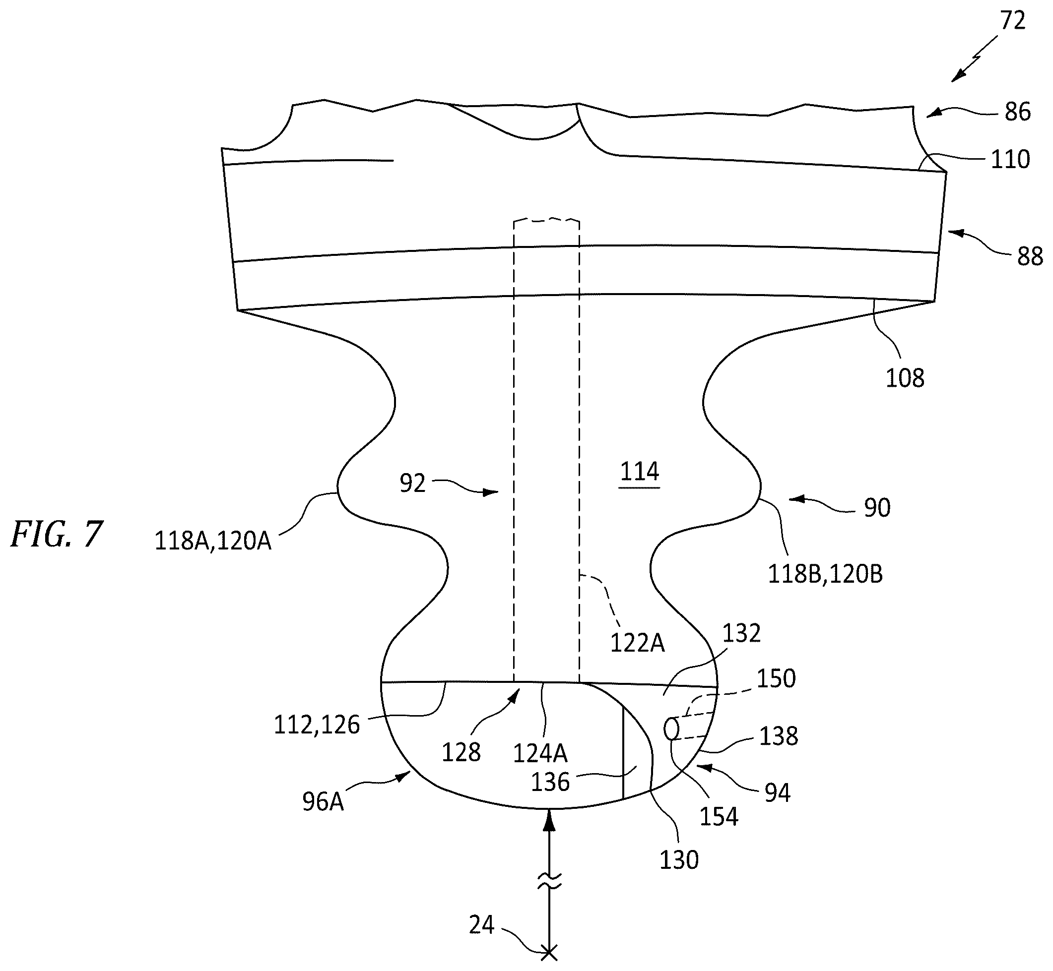 Patent US12410712 Figure 6 – Rotor blade with apertured cooling air deflector