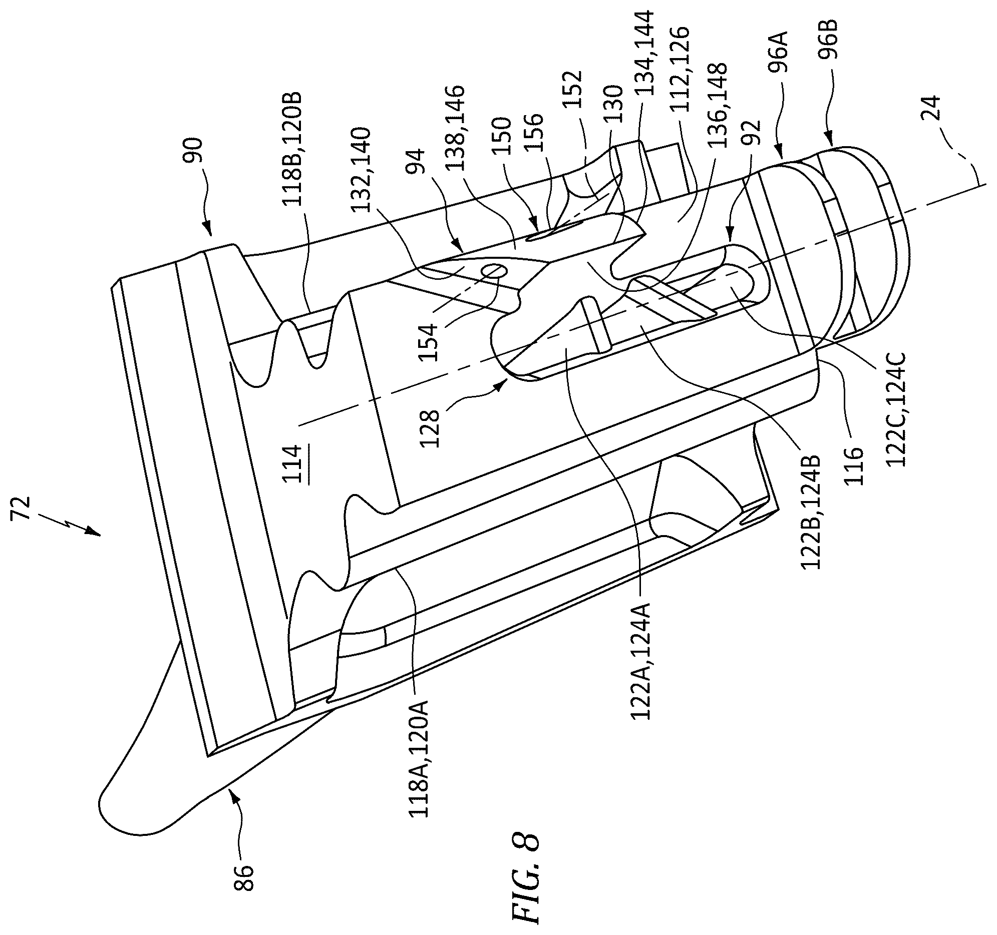 Patent US12410712 Figure 7 – Rotor blade with apertured cooling air deflector