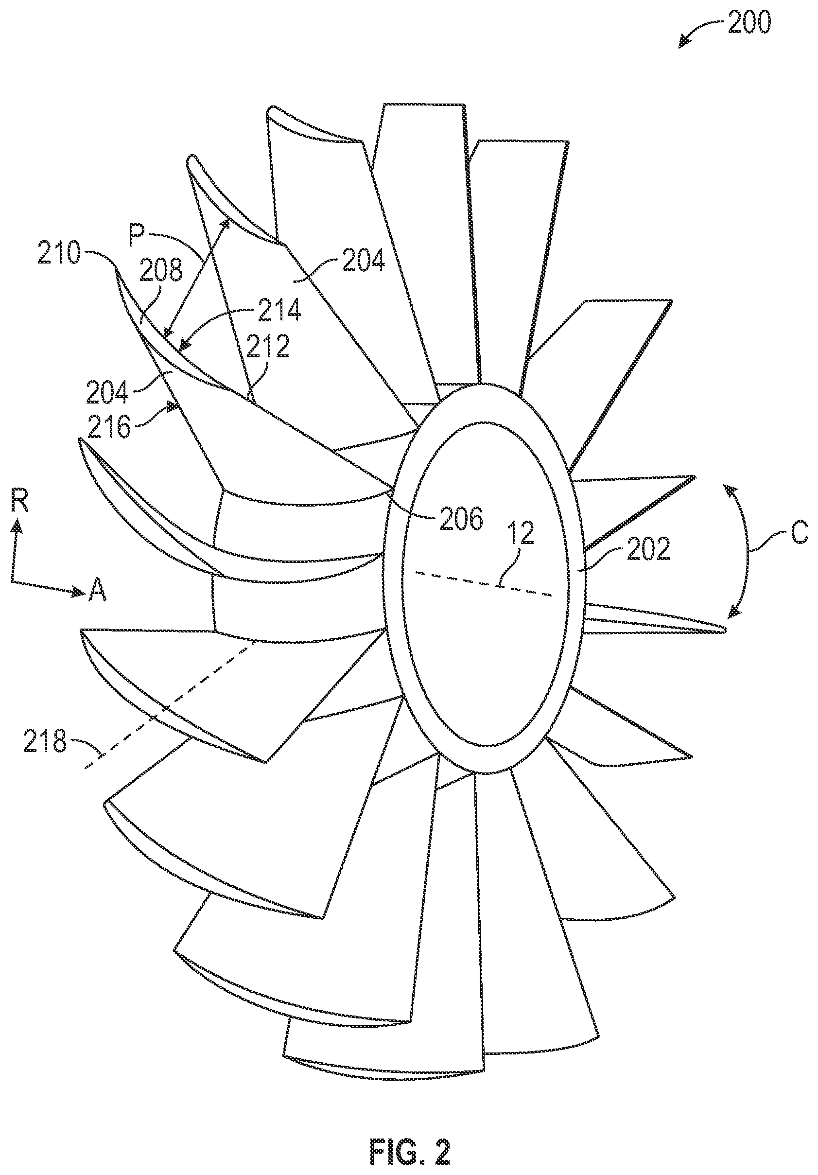 Patent US12410715 Figure 2 – Rotor blade system for turbine engines