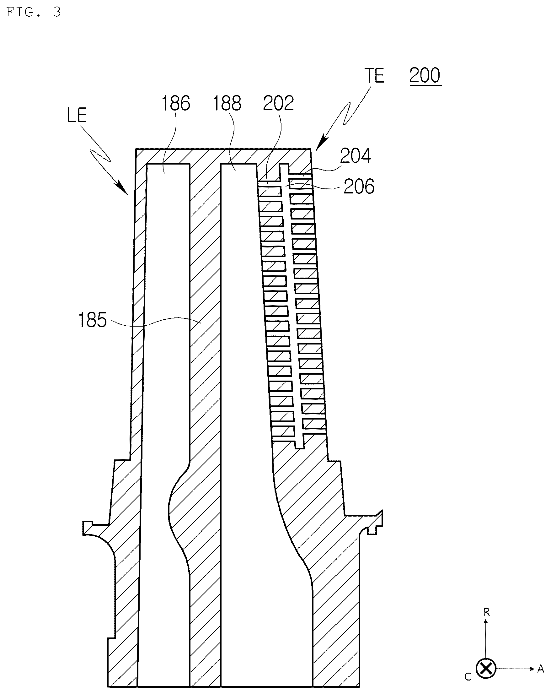 Patent US12410717 Figure 3 – Gas turbine blade with cooling flow paths and gas turbine including the same