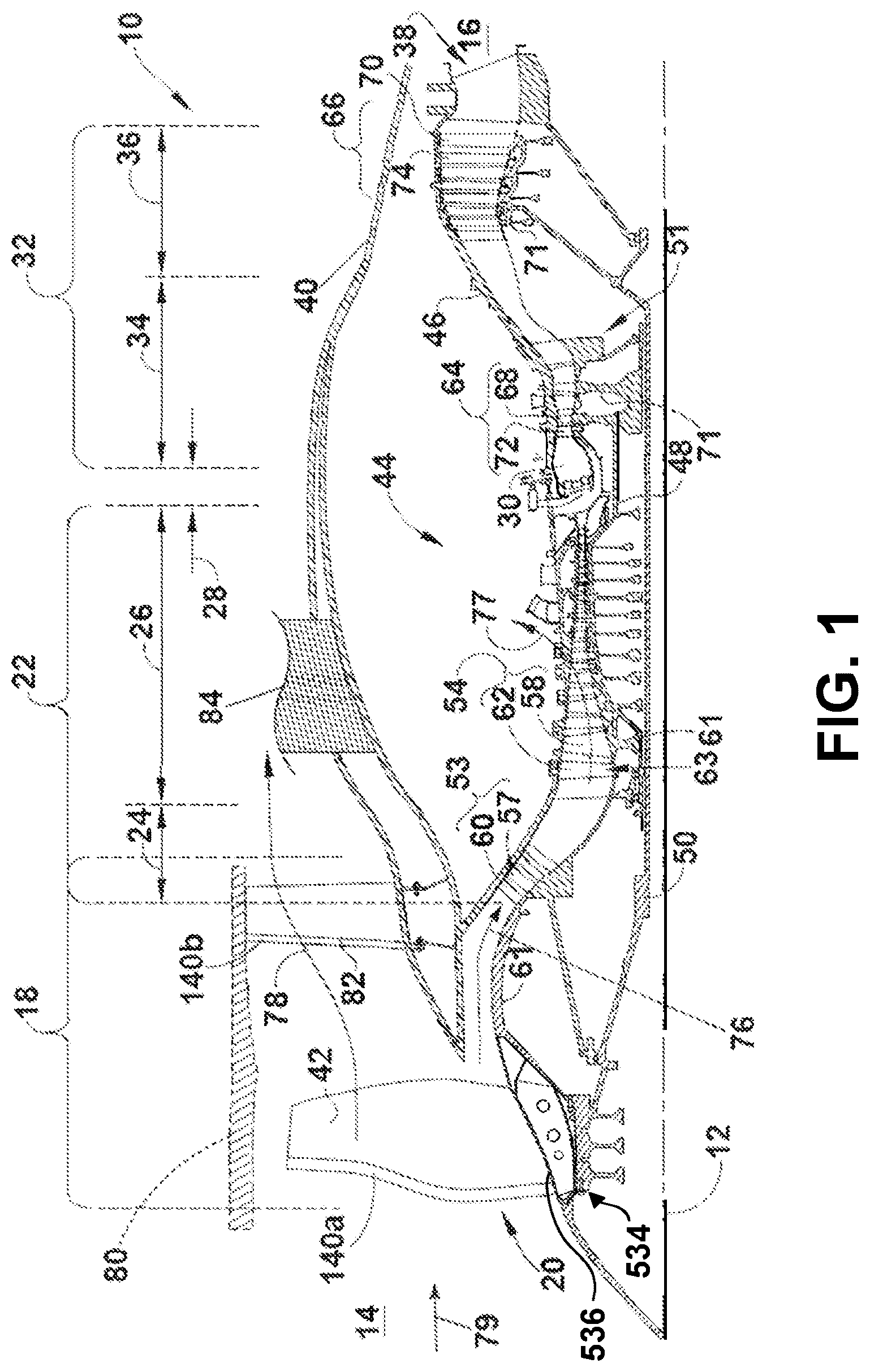 Patent US12410719 Figure 1 – Turbine engine with composite airfoils