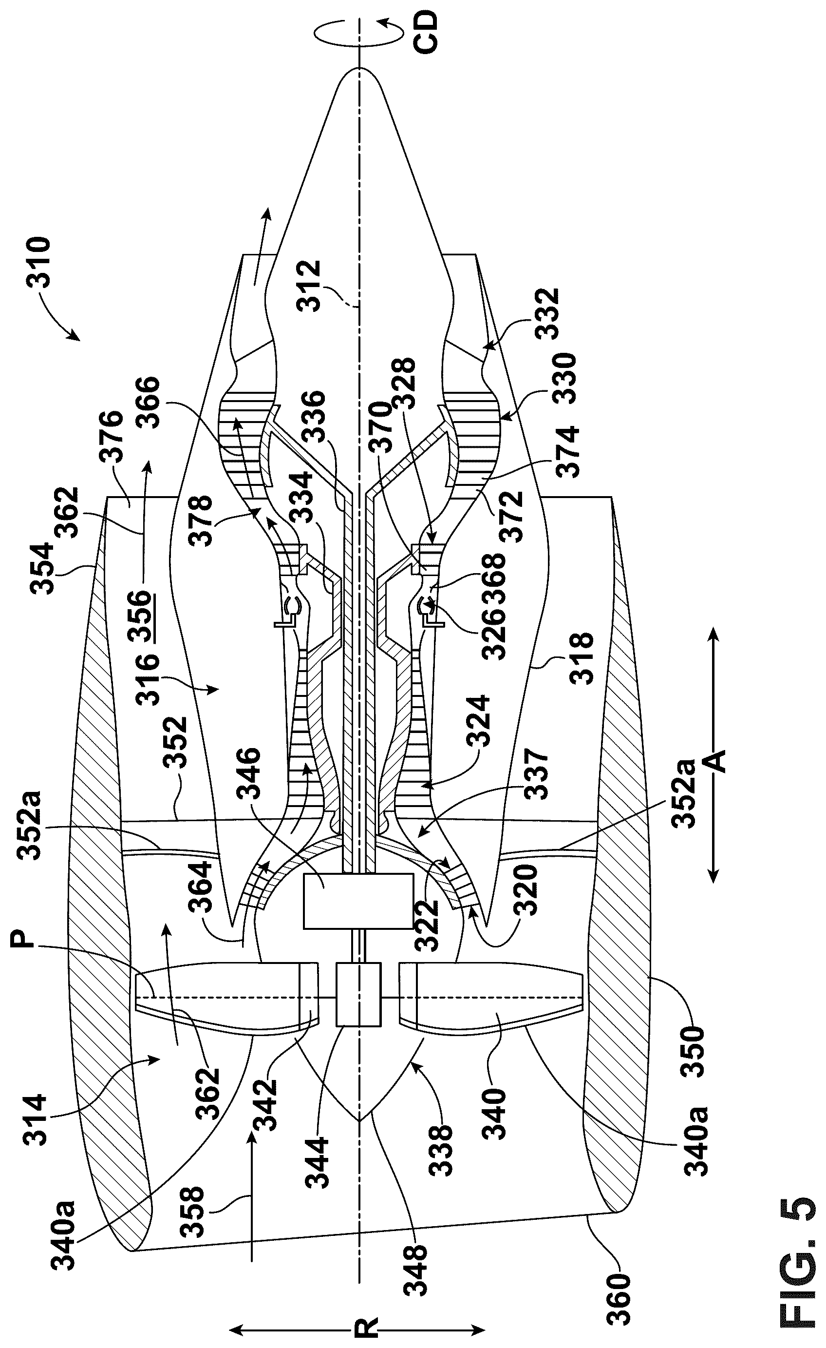 Patent US12410719 Figure 5 – Turbine engine with composite airfoils