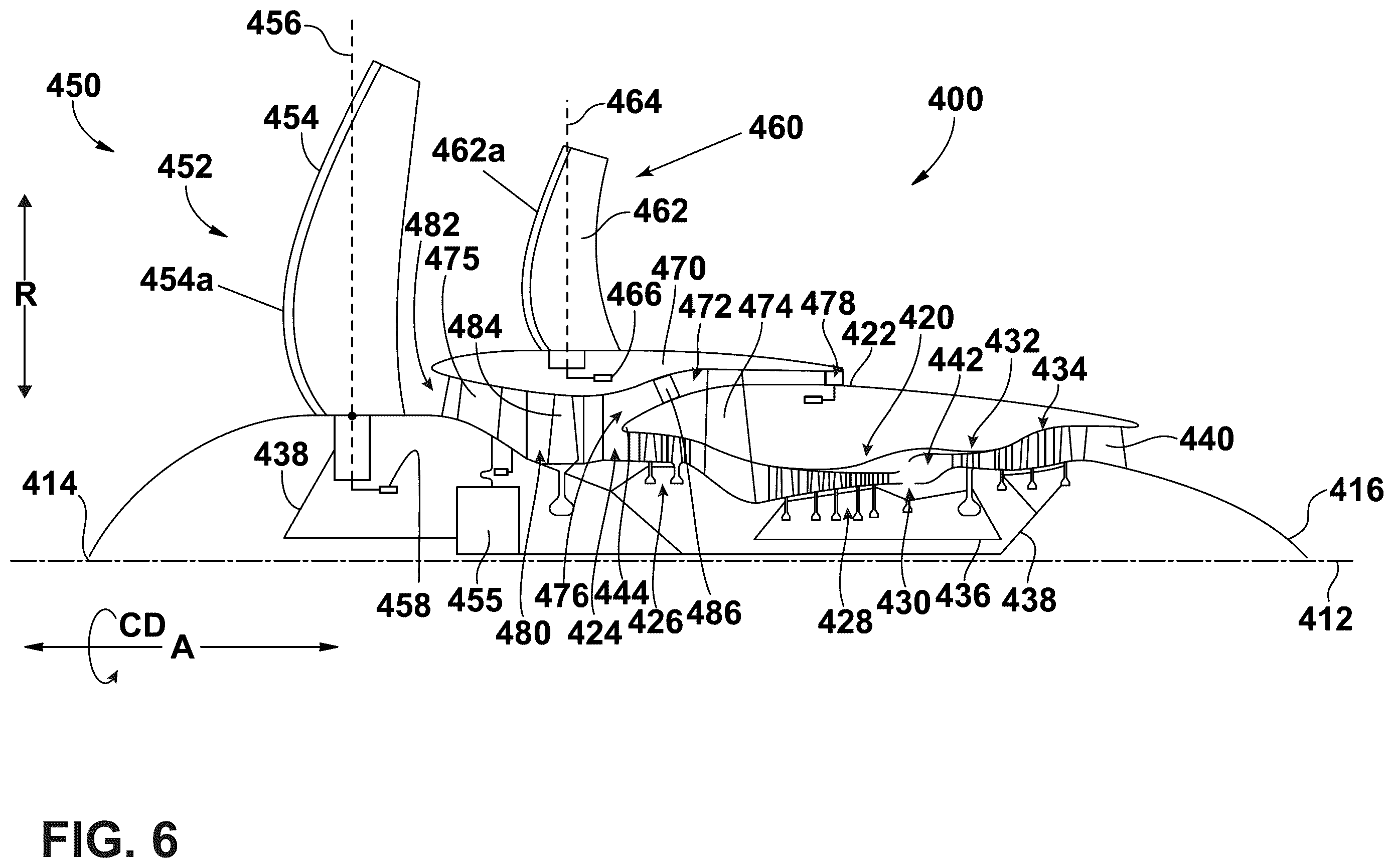 Patent US12410719 Figure 6 – Turbine engine with composite airfoils