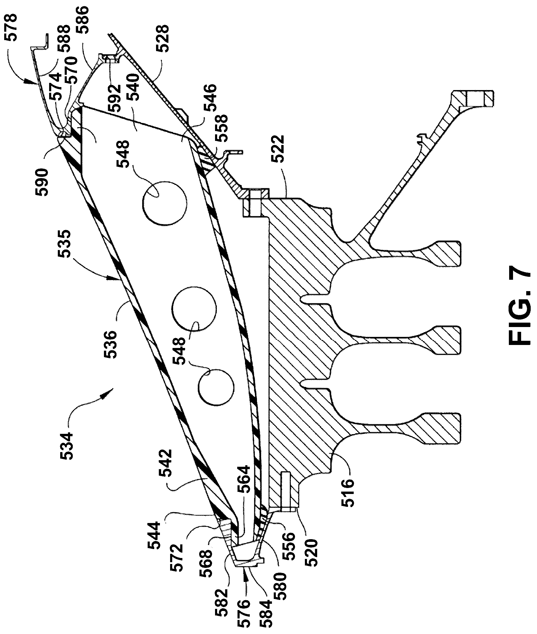 Patent US12410719 Figure 7 – Turbine engine with composite airfoils