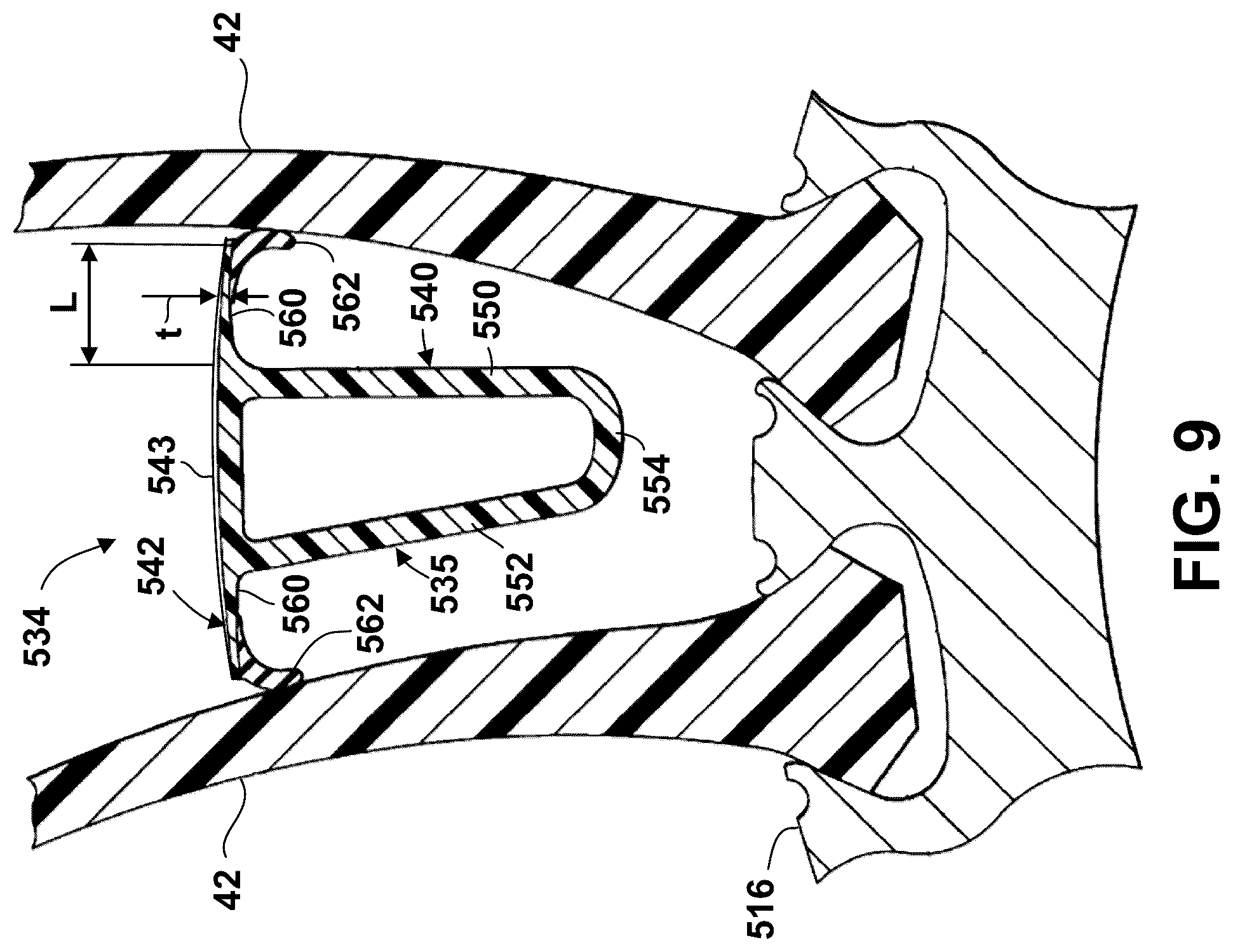 Patent US12410719 Figure 9 – Turbine engine with composite airfoils