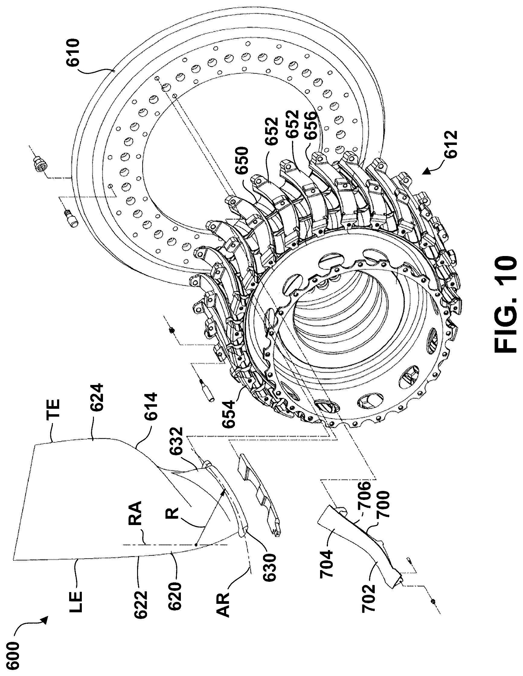Patent US12410719 Figure 10 – Turbine engine with composite airfoils