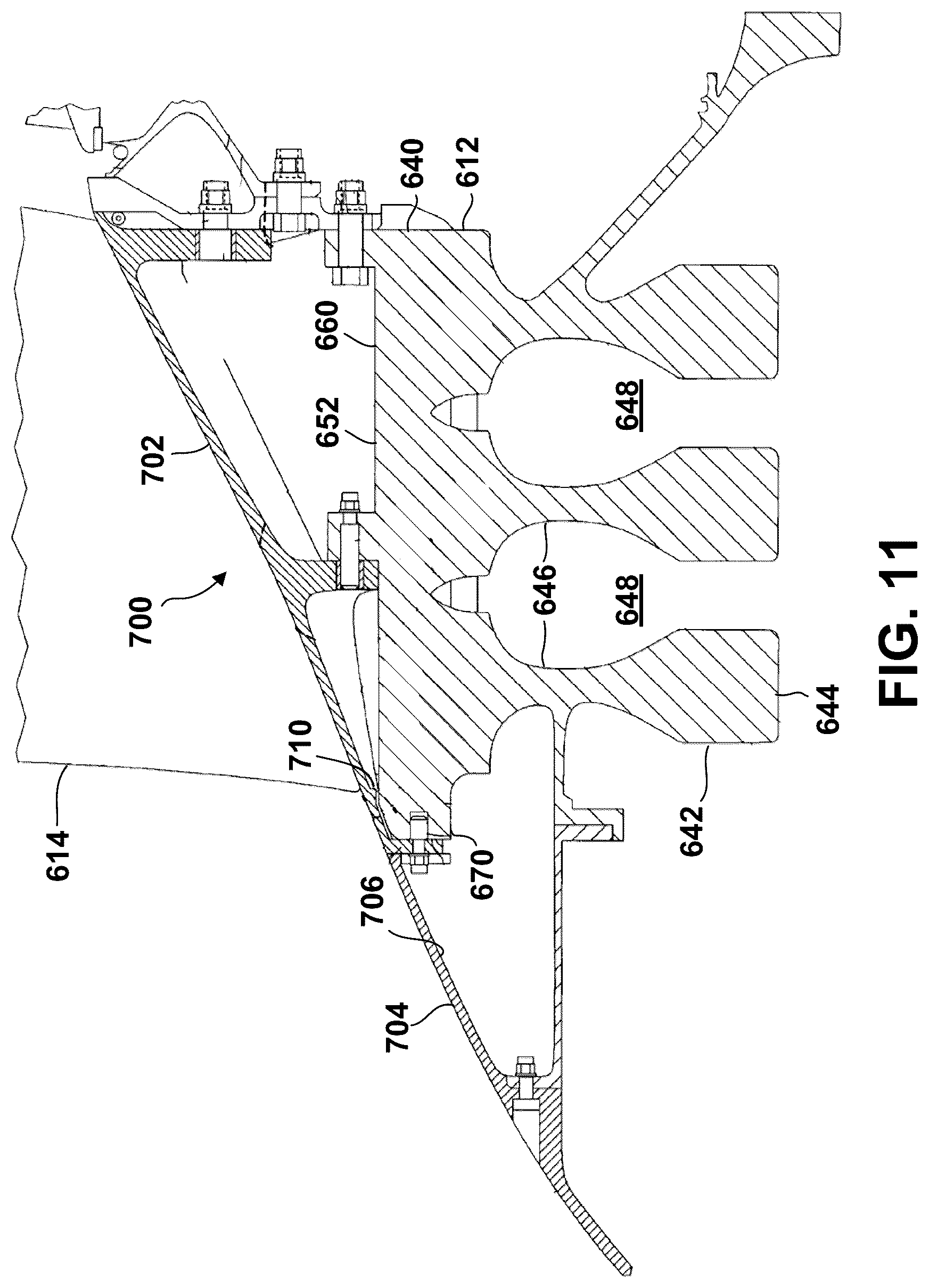 Patent US12410719 Figure 11 – Turbine engine with composite airfoils
