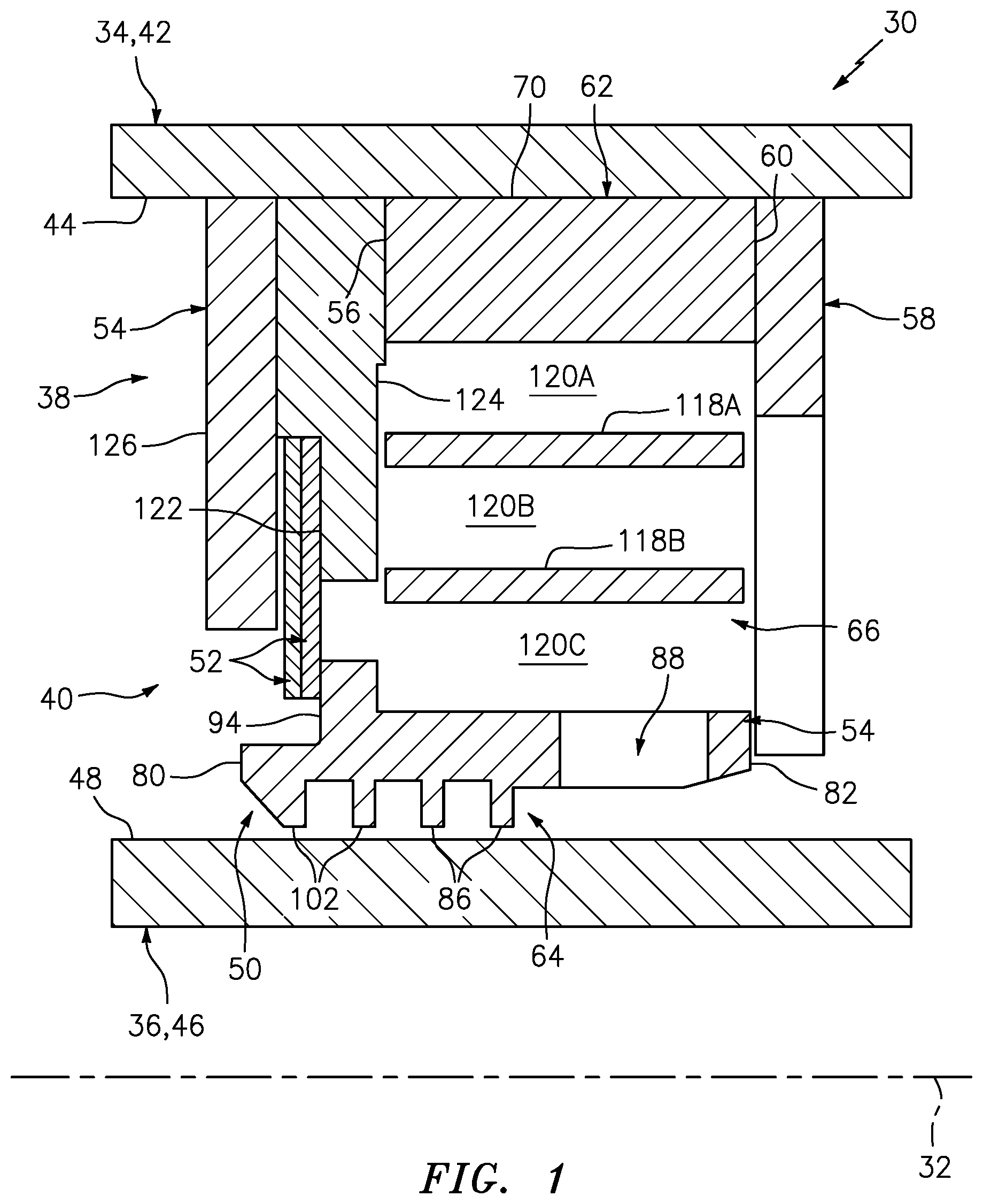 Patent US12410723 Figure 1 – Non-contact seal for rotational equipment with radial through-hole