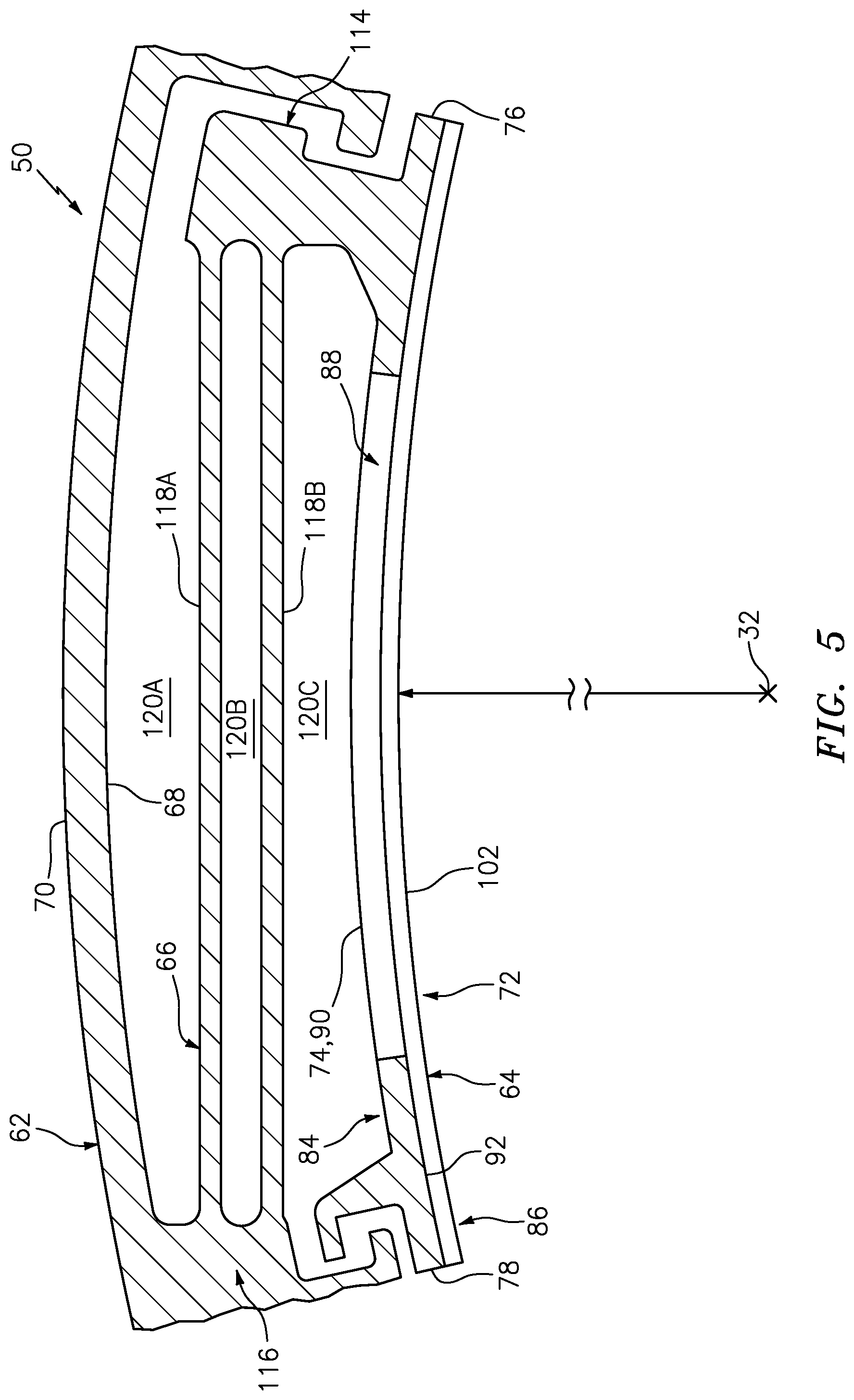 Patent US12410723 Figure 5 – Non-contact seal for rotational equipment with radial through-hole