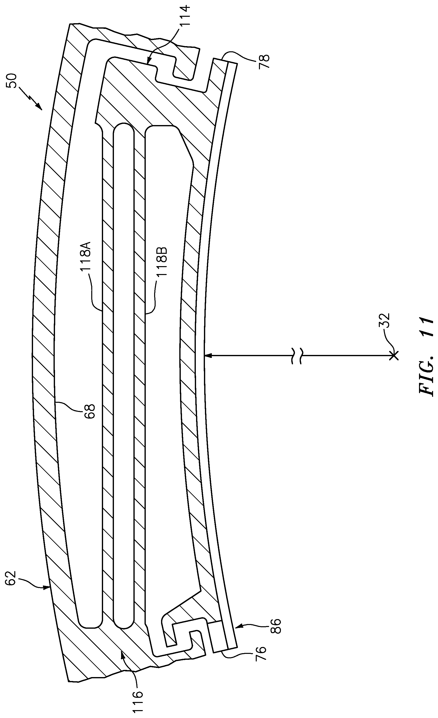 Patent US12410723 Figure 11 – Non-contact seal for rotational equipment with radial through-hole