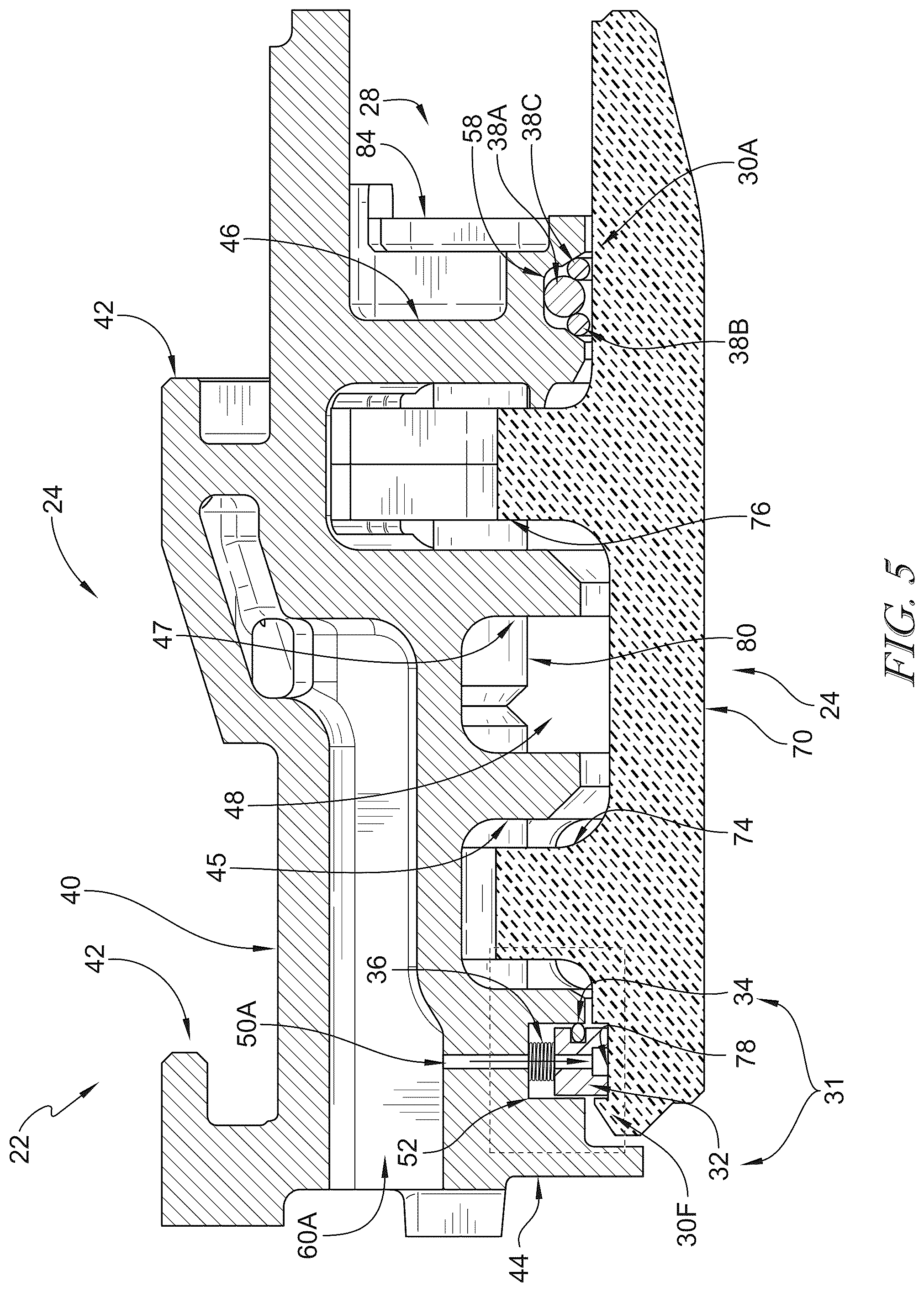 Patent US12410725 Figure 4 – Turbine shroud assemblies with air activated pistons for biasing buffer cavity seals