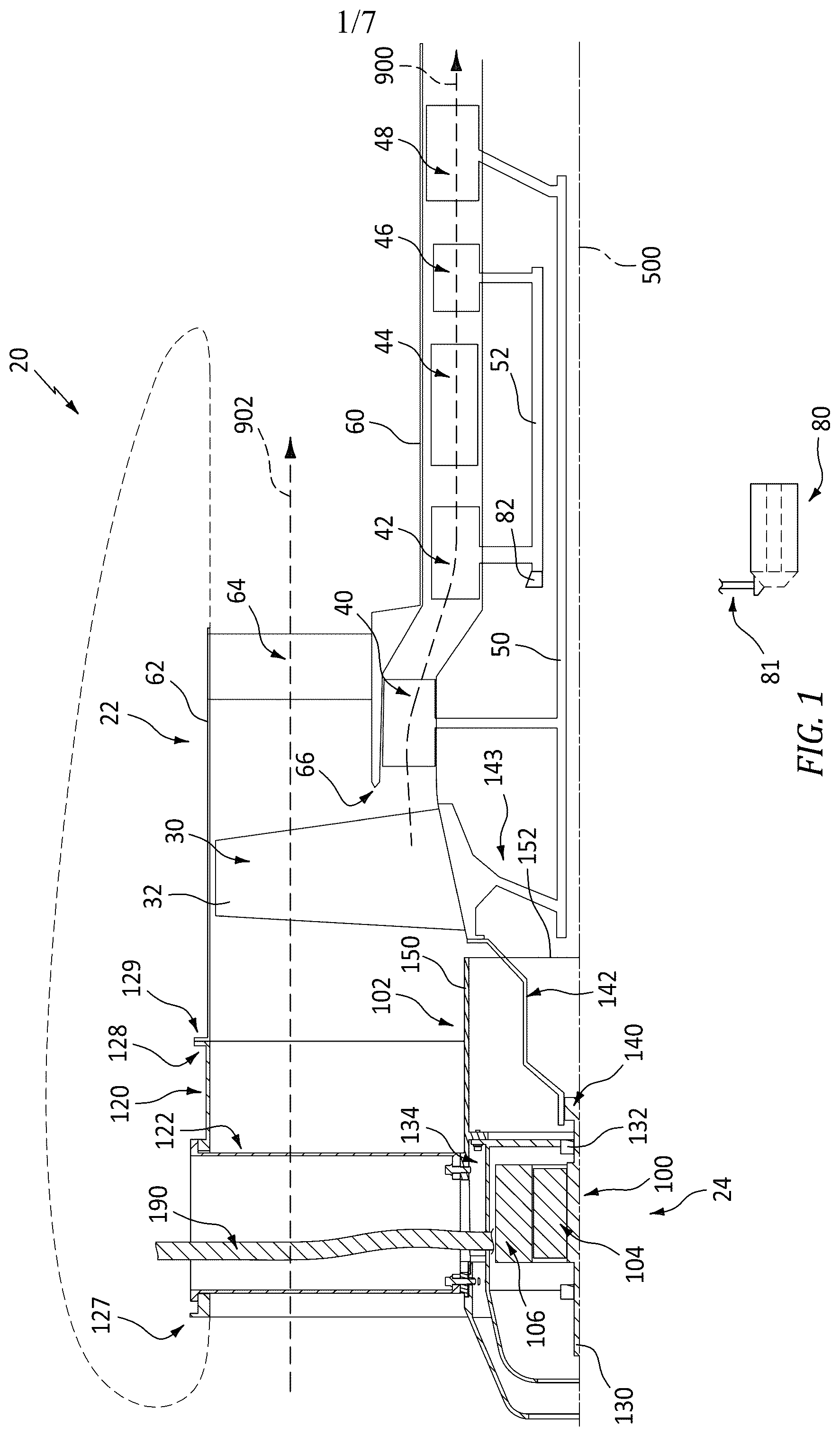 Patent US12410726 Figure 1 – Turbine engine centerbody generator
