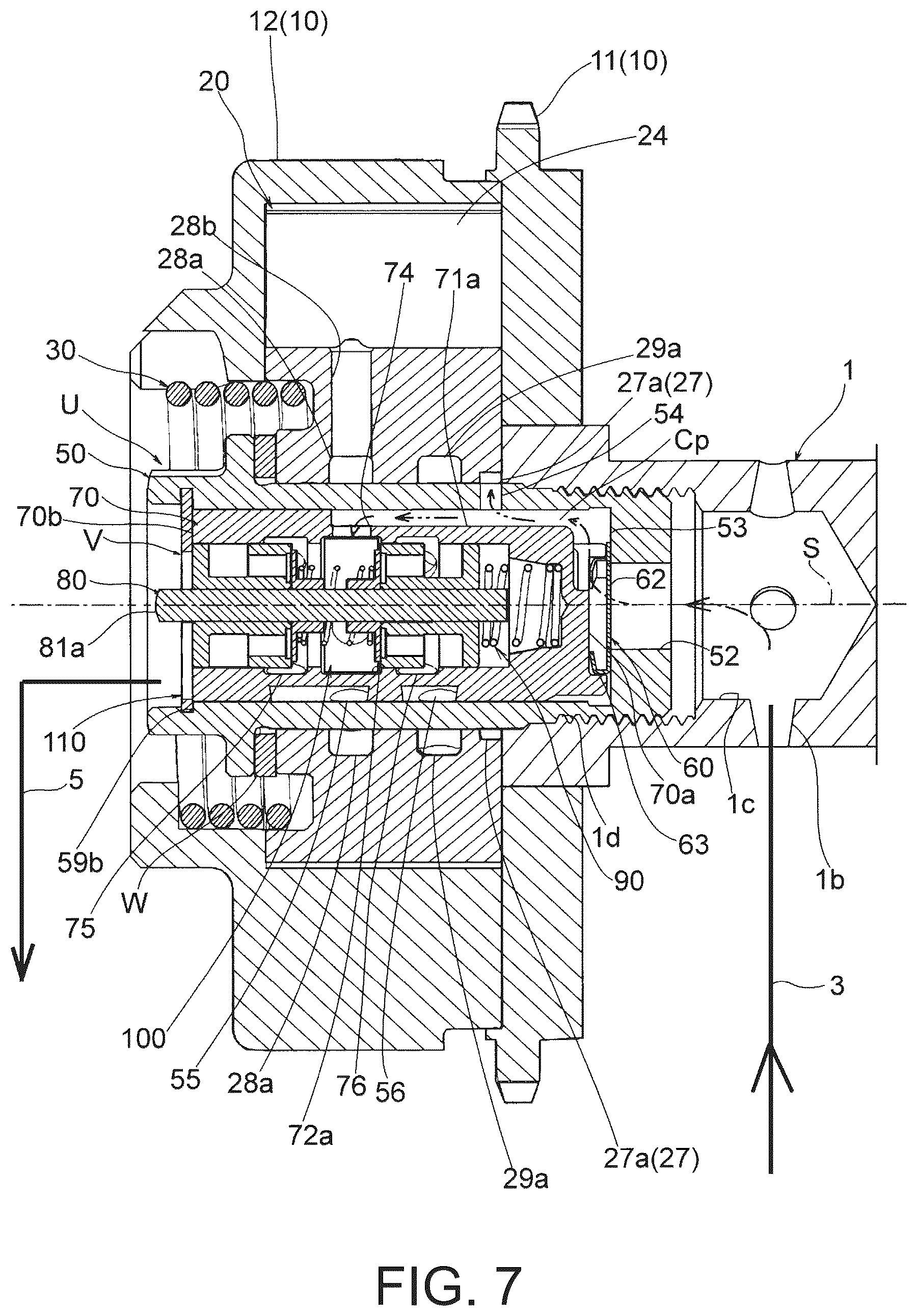 Patent US12410733 Figure 7 – Fluid control valve unit and valve timing change device