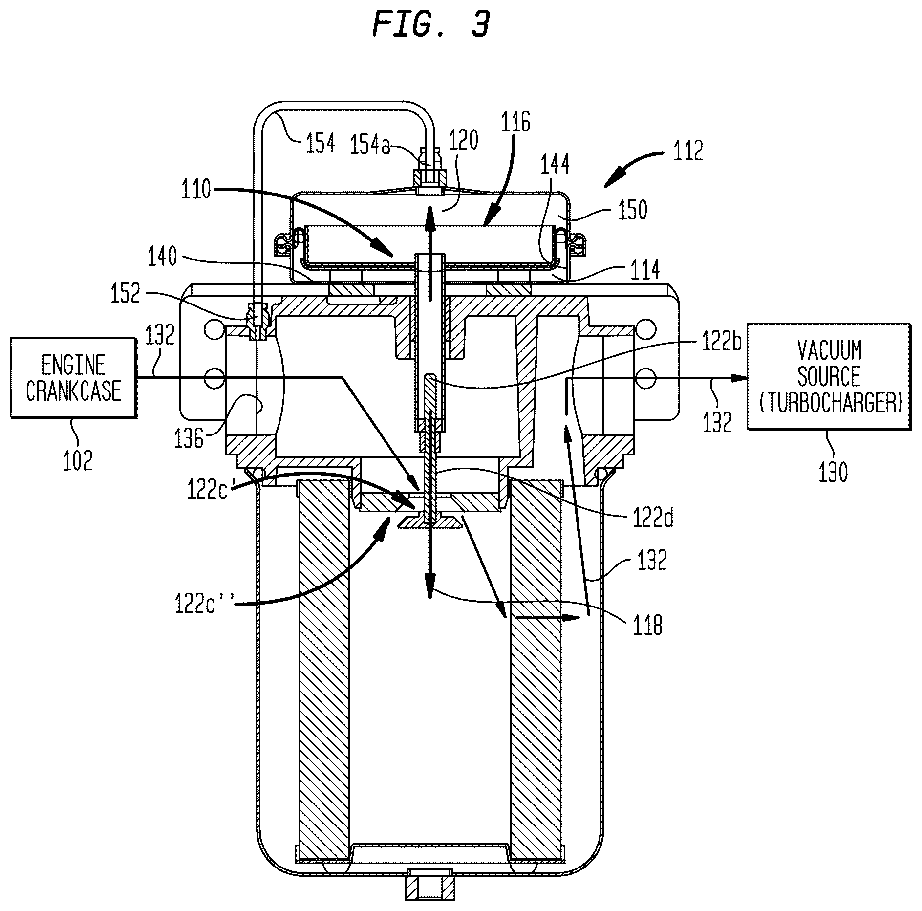 Patent US12410736 Figure 3 – Crankcase pressure regulator having umbrella style valve