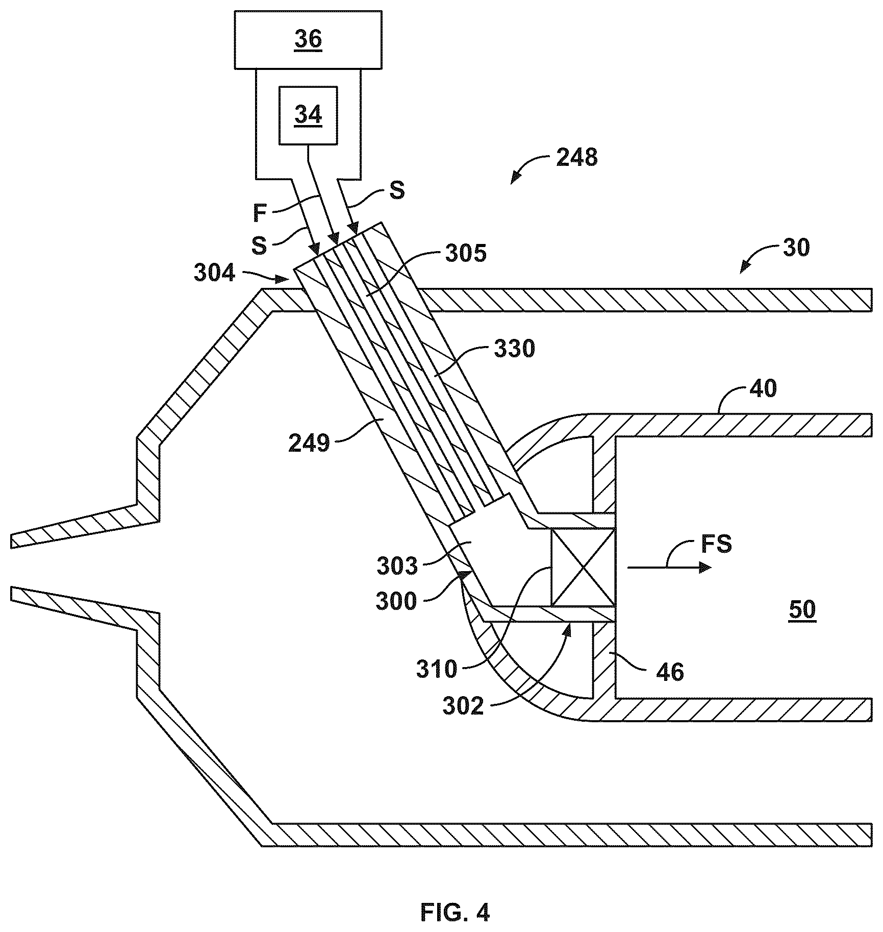 Patent US12410746 Figure 4 – Gas turbine and fuel nozzle assembly for mixing hydrogen fuel and steam to control flame speed