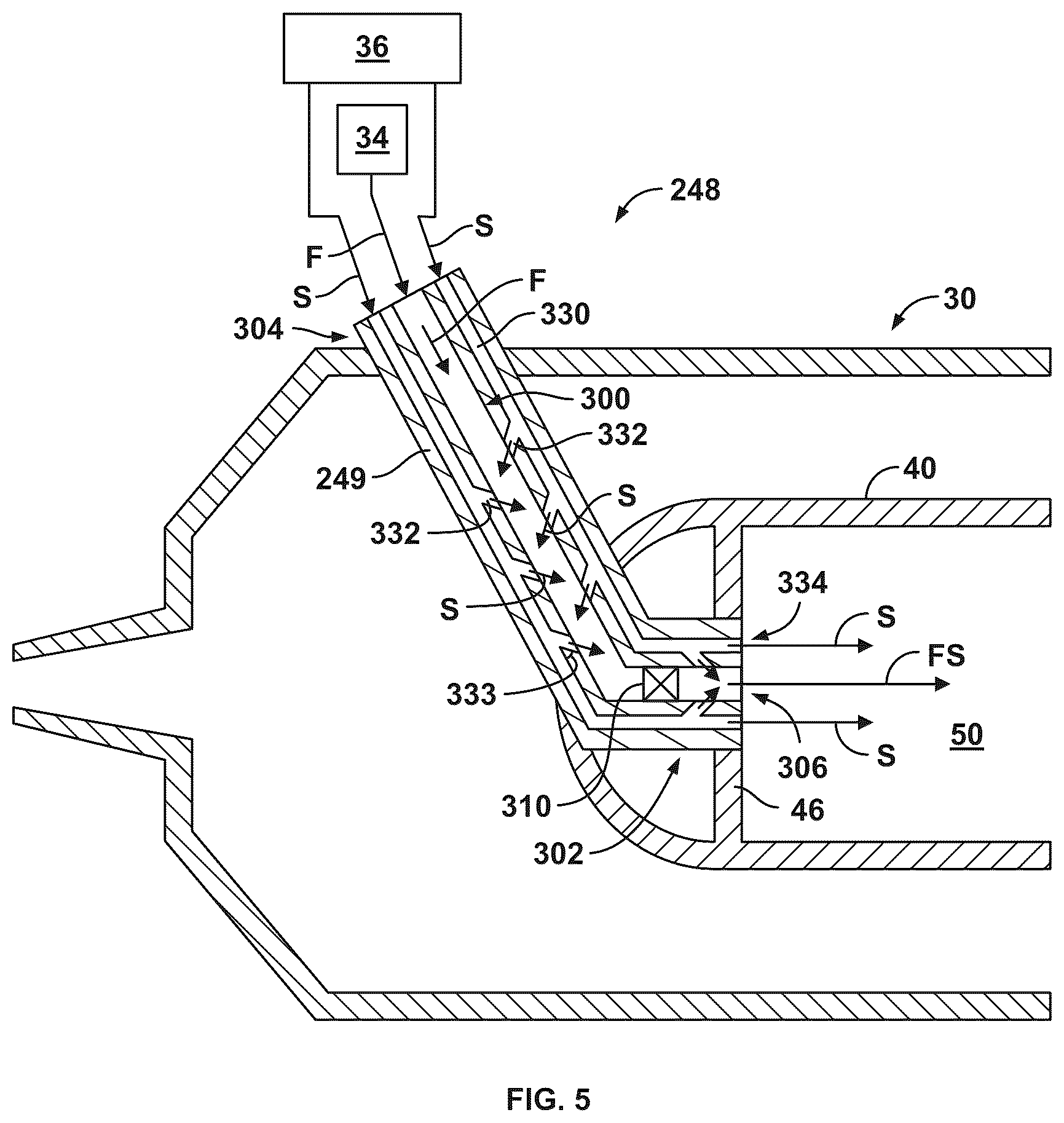 Patent US12410746 Figure 5 – Gas turbine and fuel nozzle assembly for mixing hydrogen fuel and steam to control flame speed