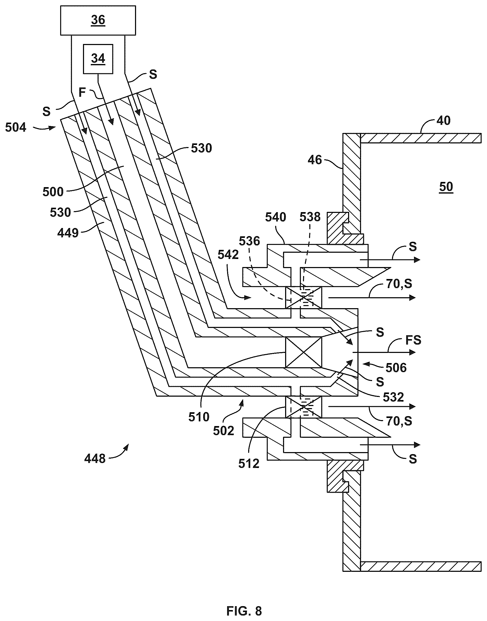 Patent US12410746 Figure 8 – Gas turbine and fuel nozzle assembly for mixing hydrogen fuel and steam to control flame speed